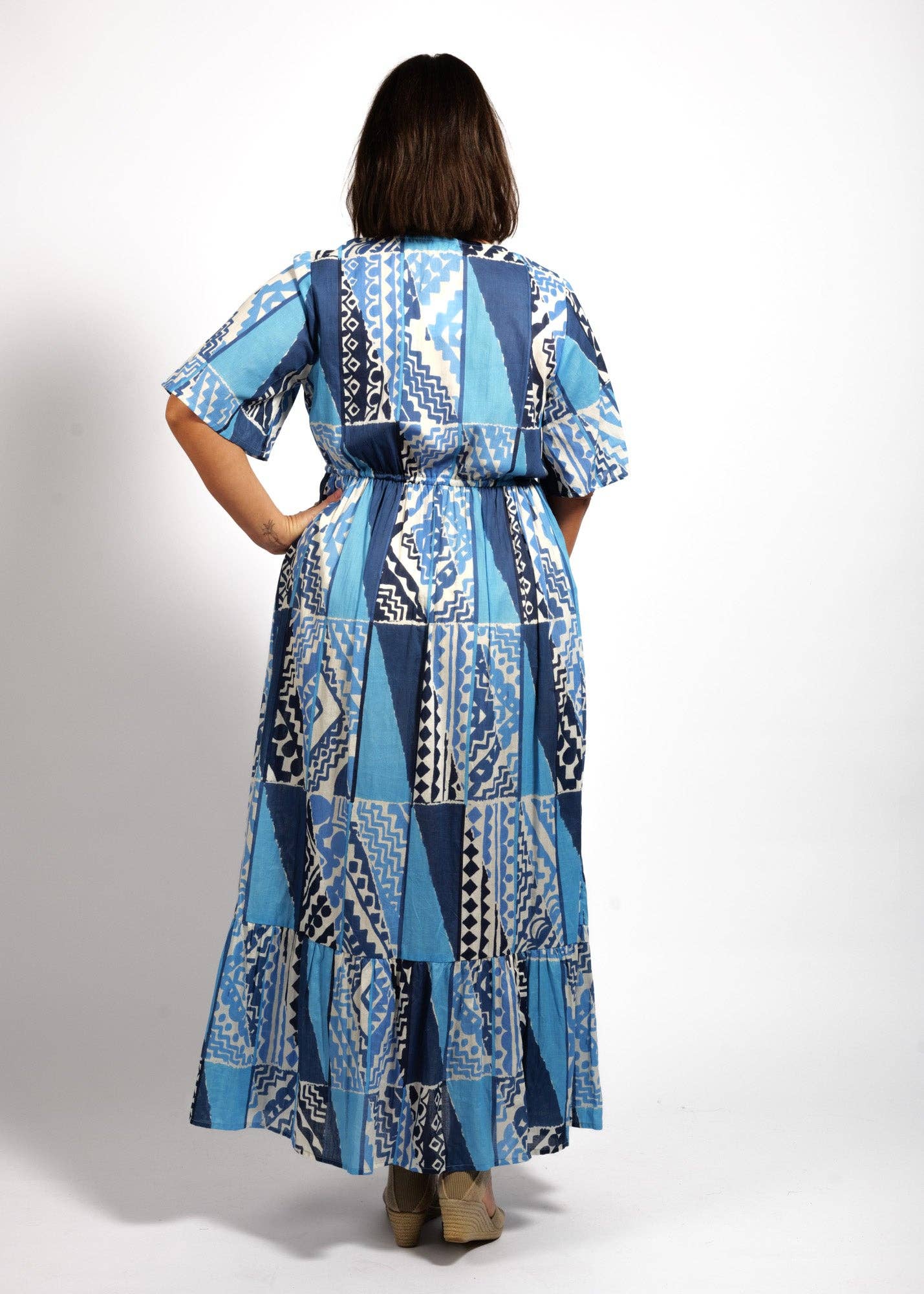 Bella Dress in Blue Rectangles