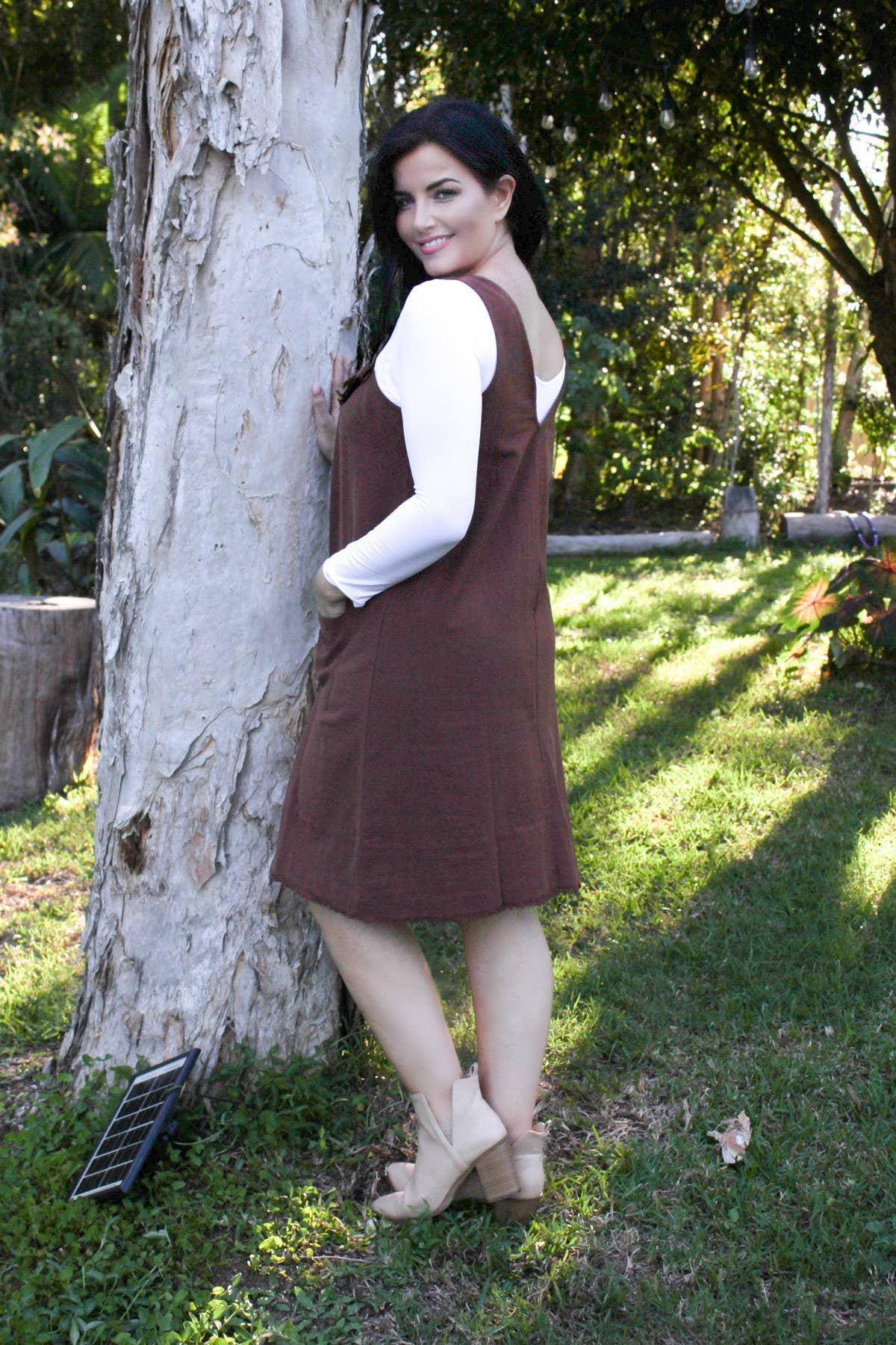 GINA - MIDI PINAFORE DRESS - COCOA