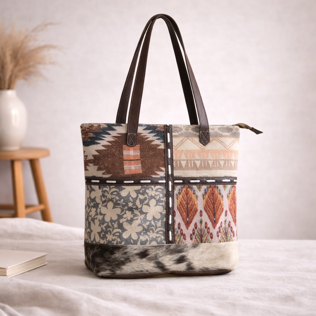 Trend Upcycled Canvas & Leather Tote Bag | Handmade Everyday