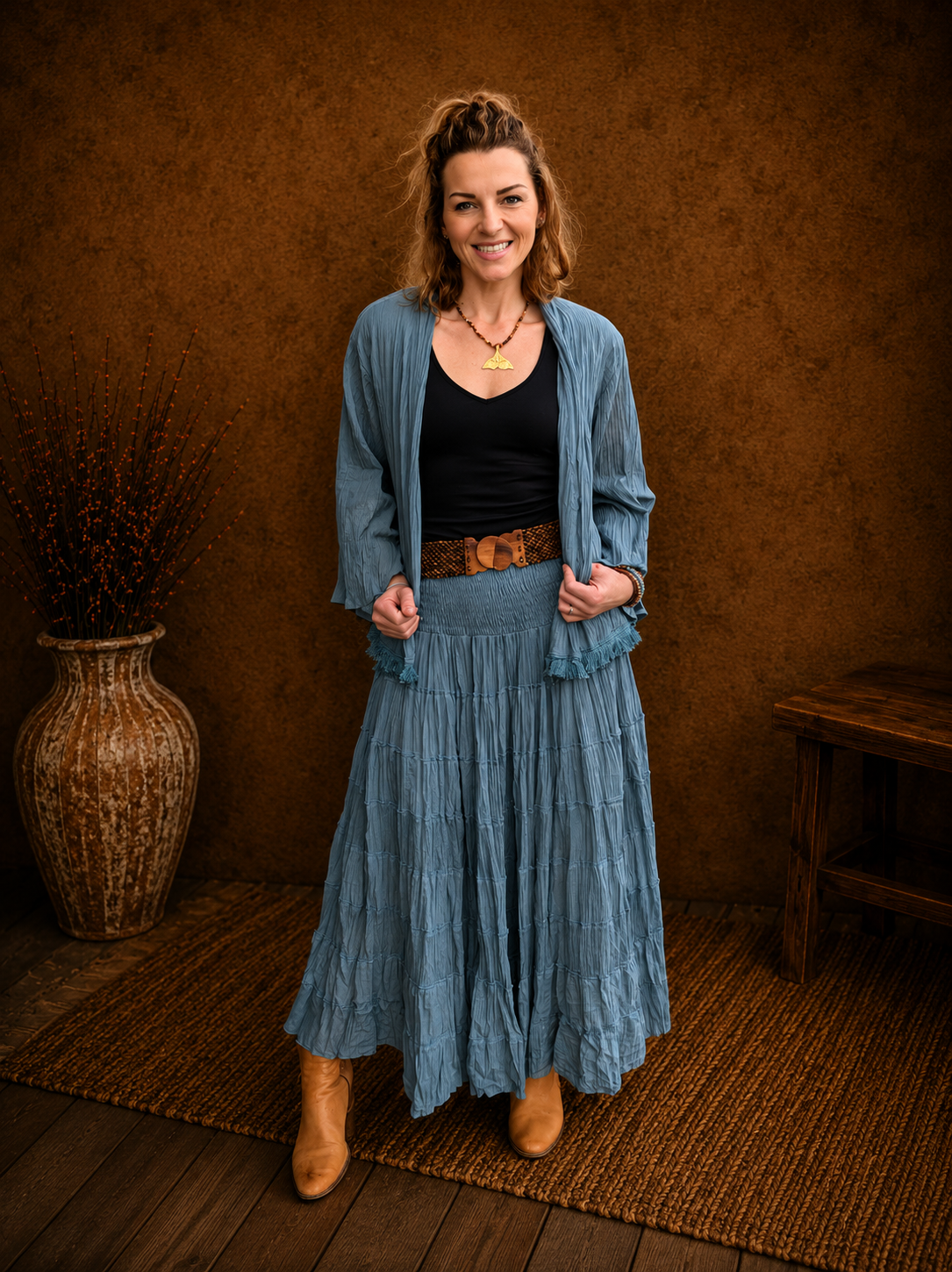 Boho Crinkle Cotton Jacket Blue