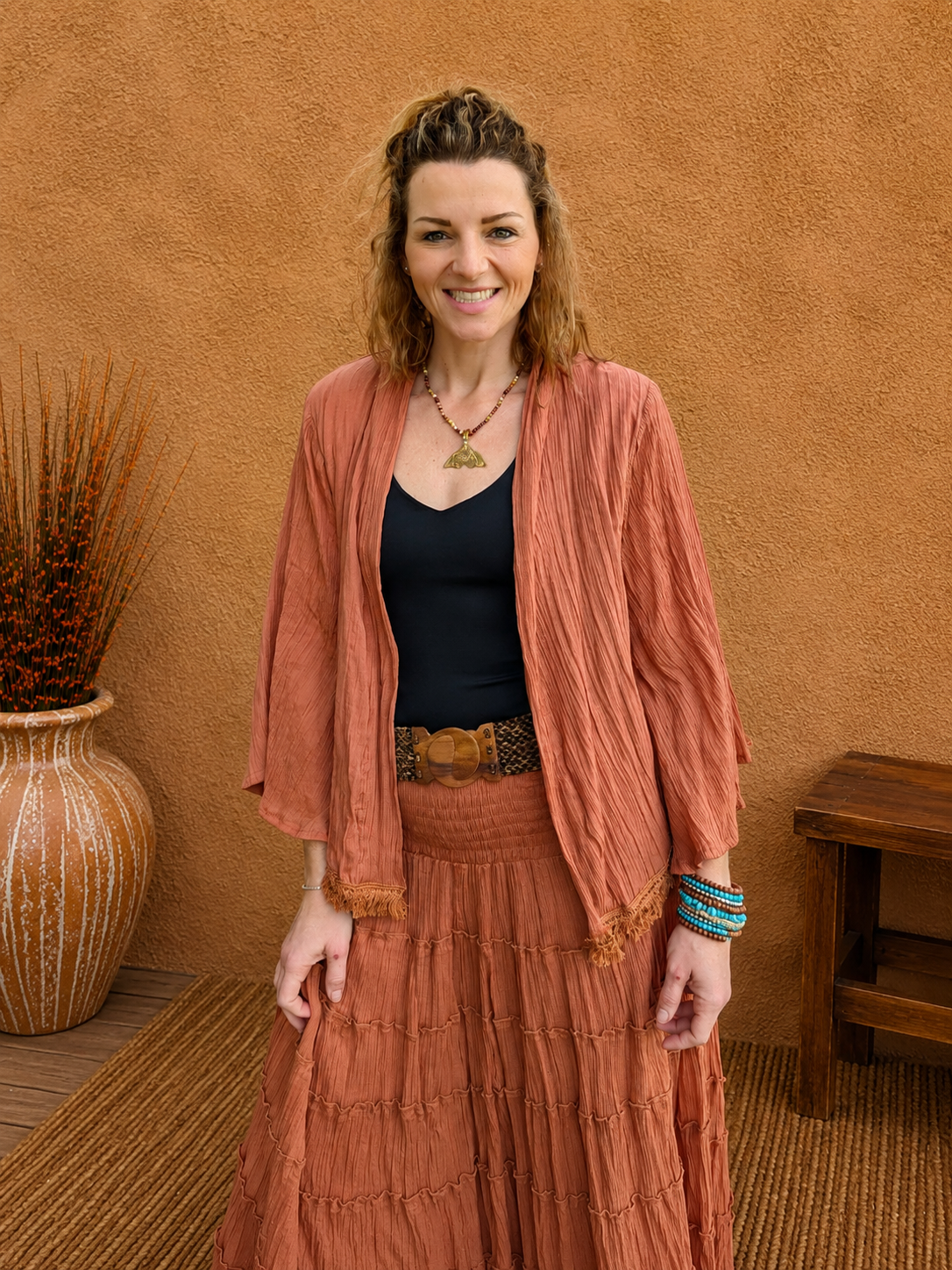 Boho Crinkle Cotton Jacket Rust