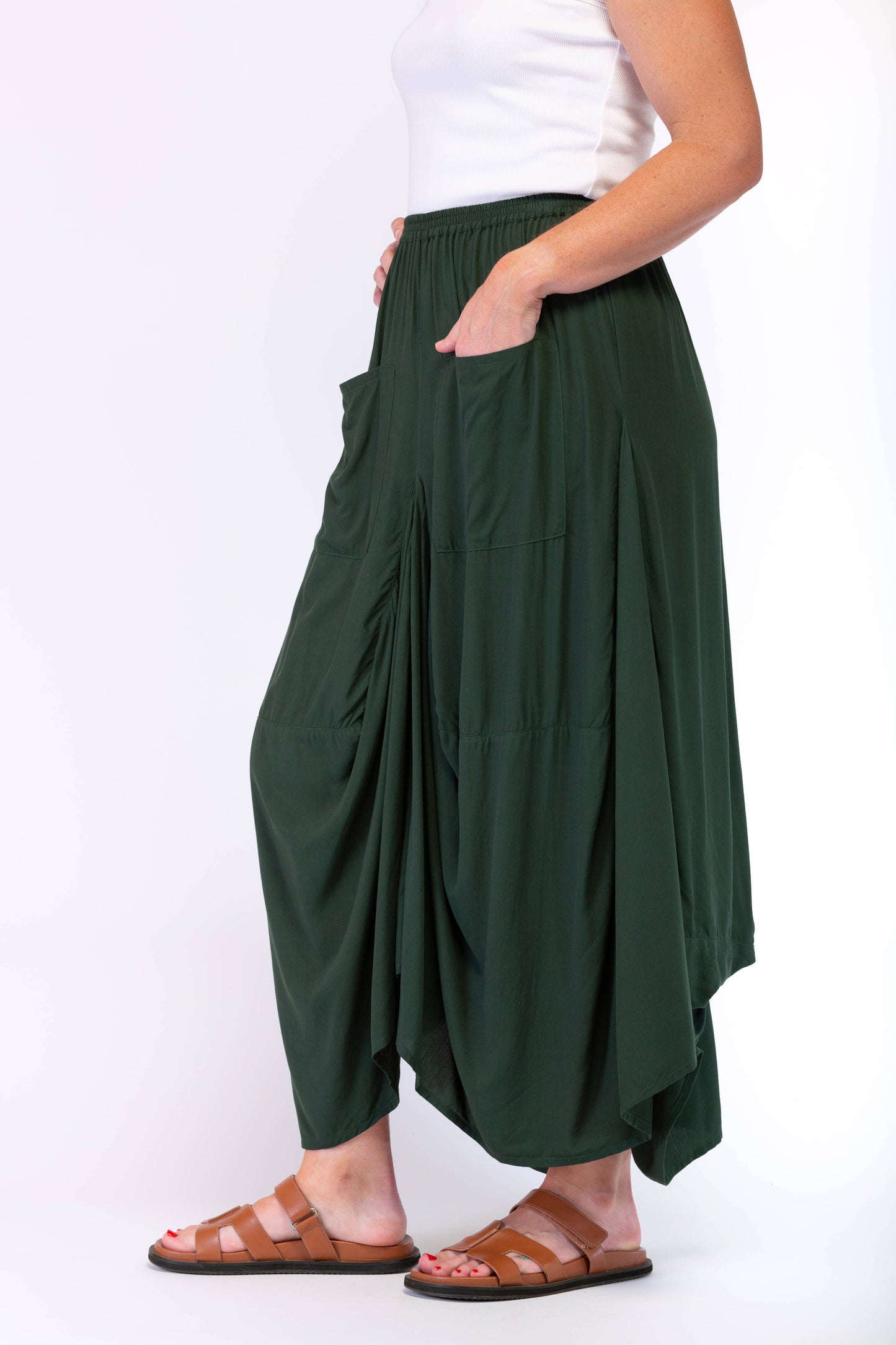 A-SYMETRICAL RAYON SKIRT - BOTTLE GREEN