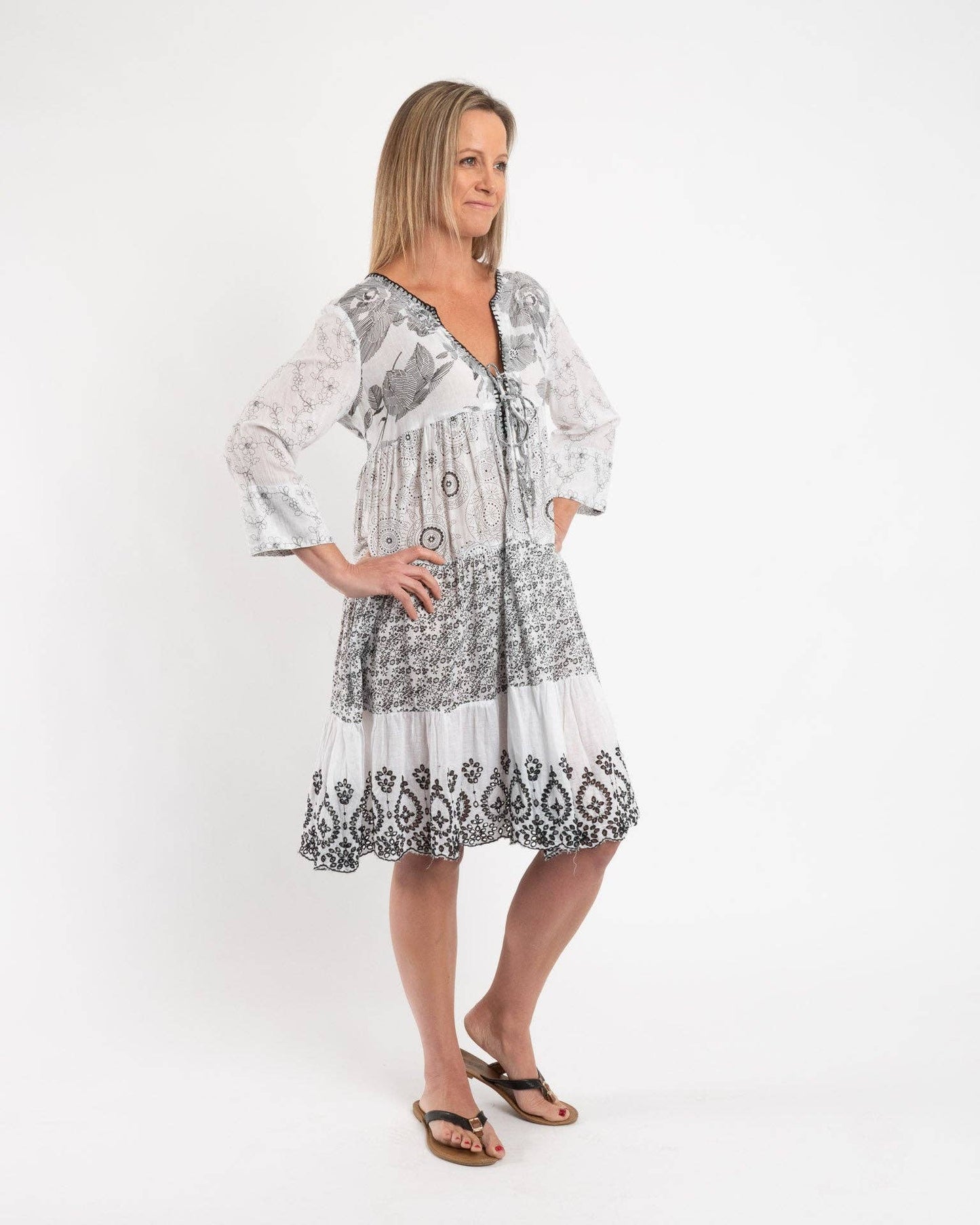 Gypsy Style Black And White Panel Dress