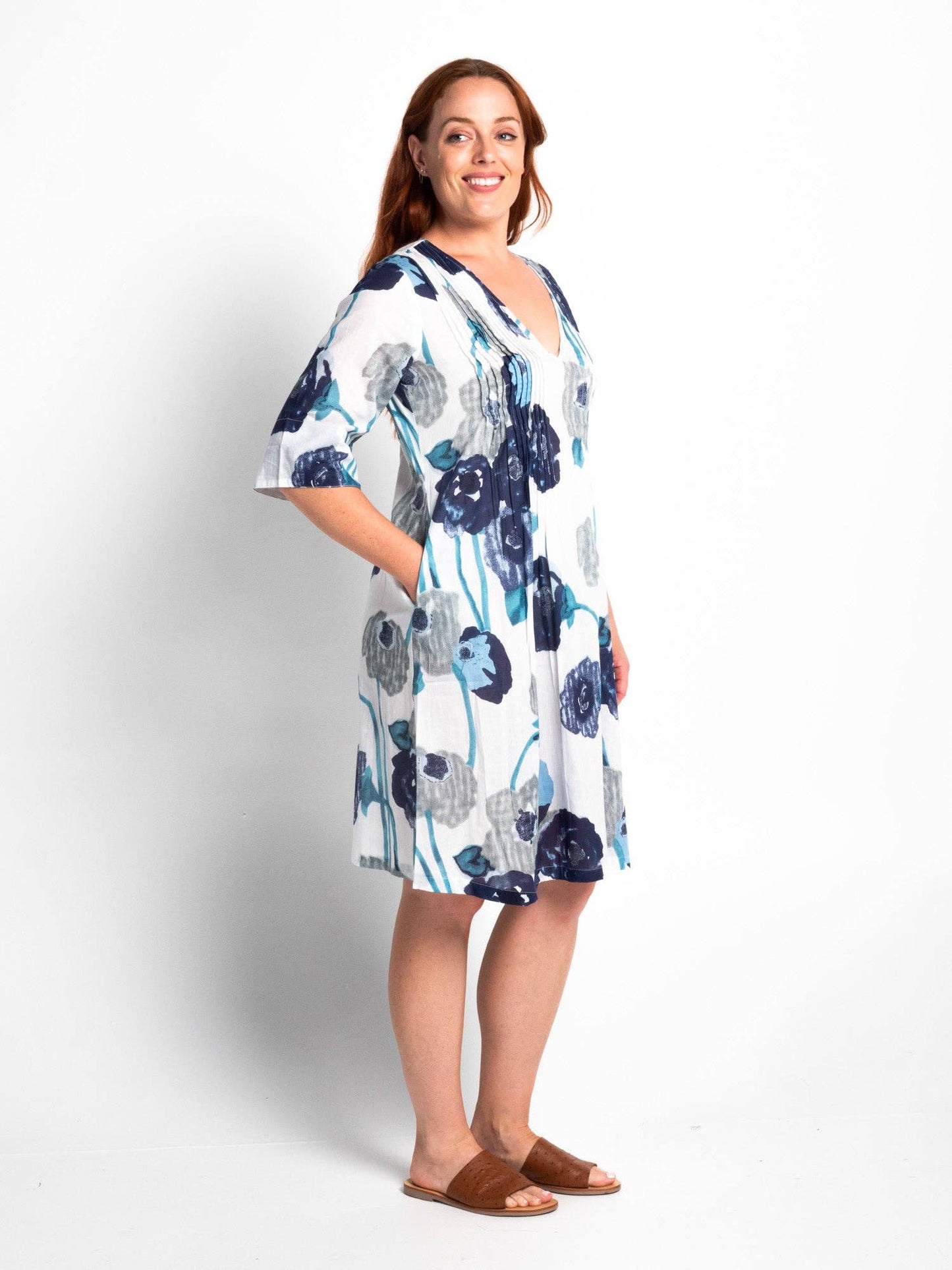 Heron Dress In Blue Poppies