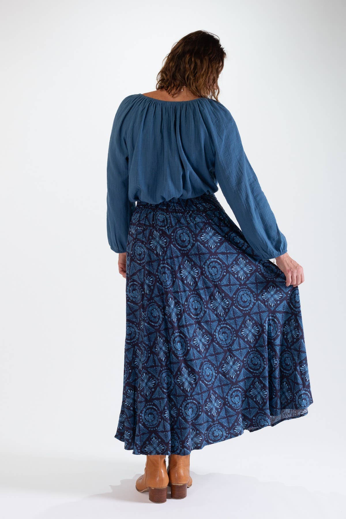 SANDY A-LINE MAXI SKIRT - BLUE