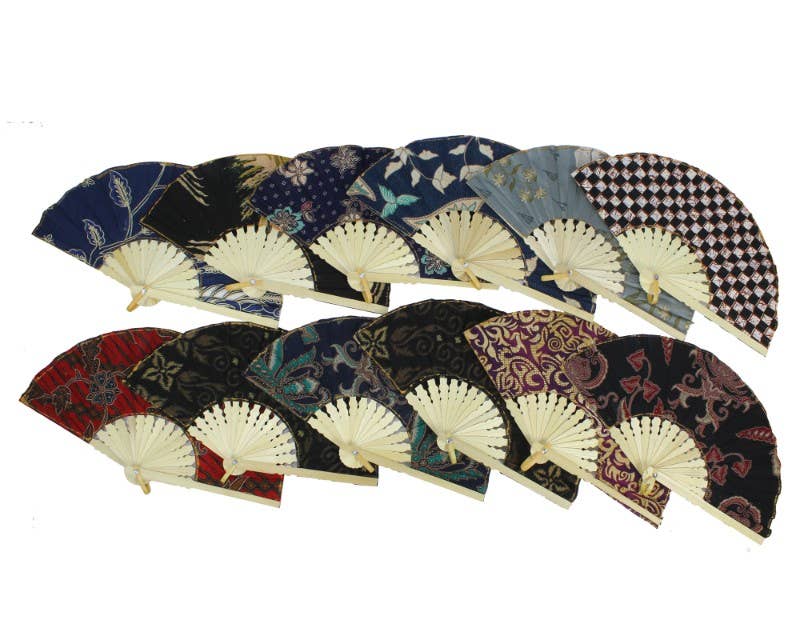 23cm Fabric/Bamboo Fan Asstd Designs