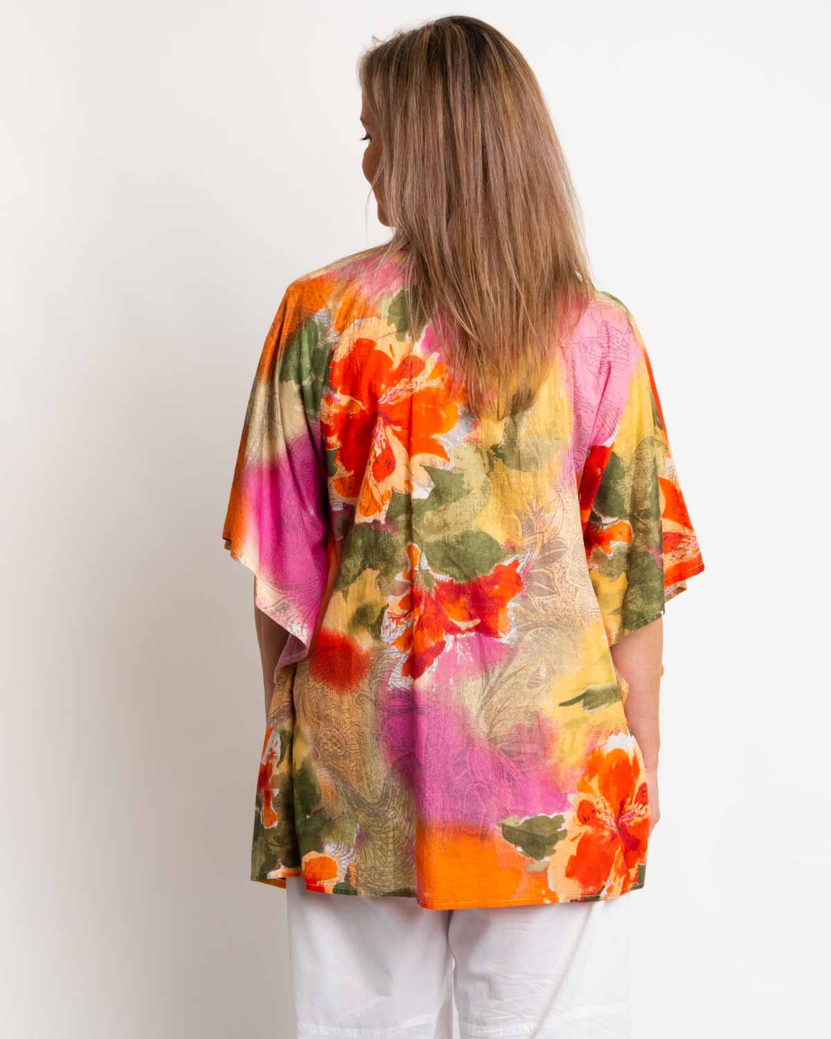 Too Easy Poncho Style V-Neck Top In Orange Pink