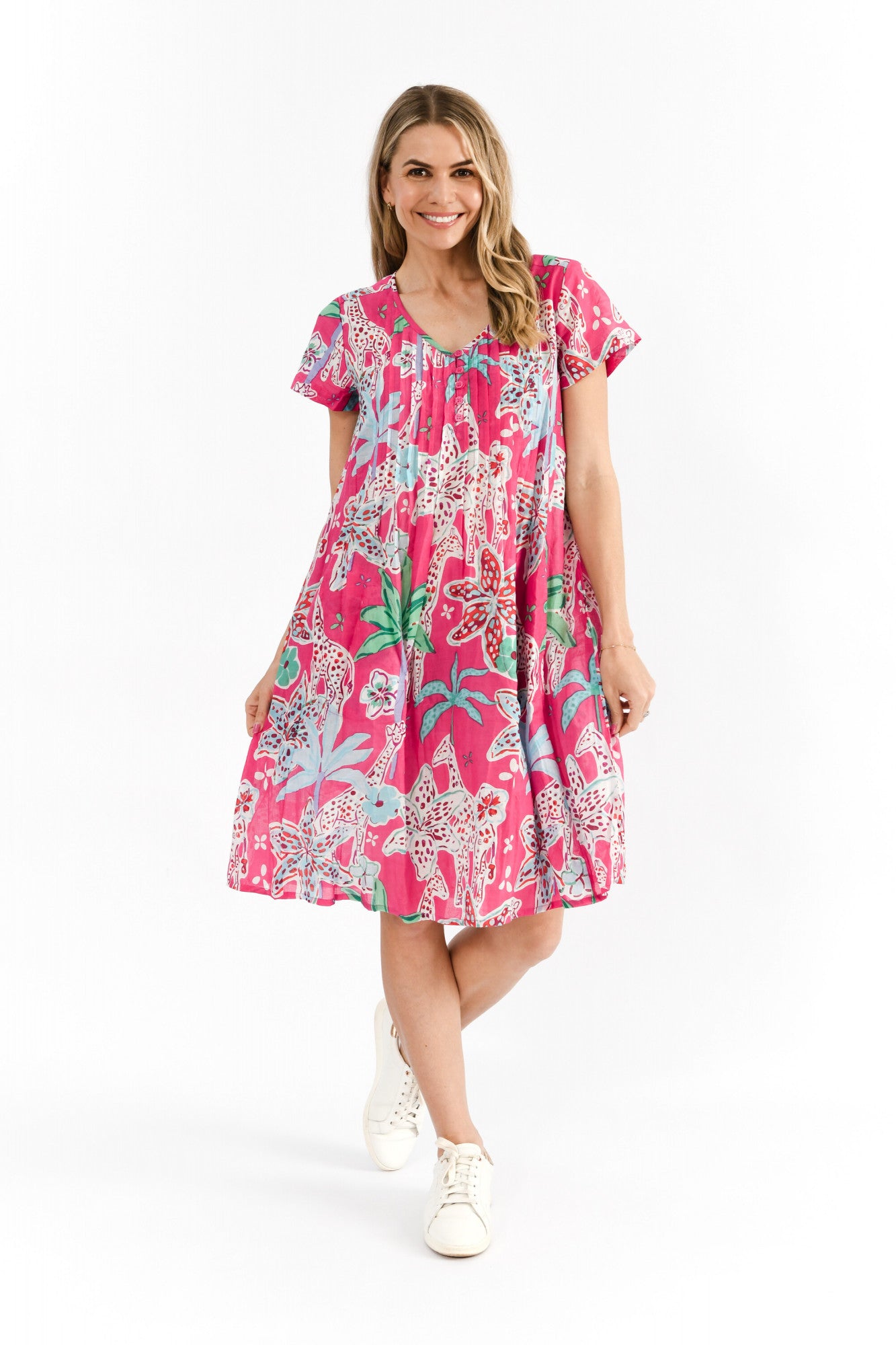 Nicola Dress Giraffe Pink