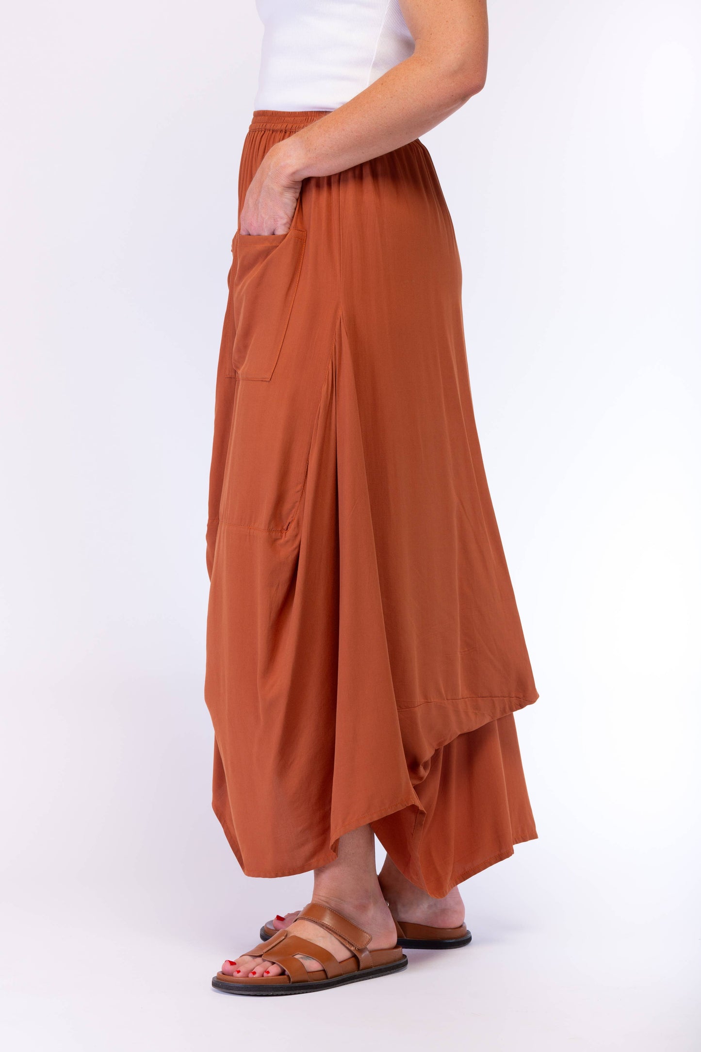 A-SYMETRICAL RAYON SKIRT - CINNAMON