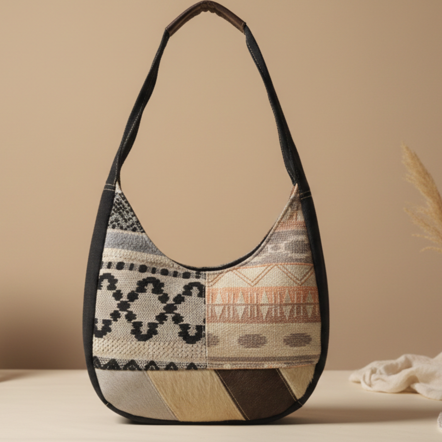 Bazo Upcycled Canvas Rug & Leather Shoulder Bag | Handmade