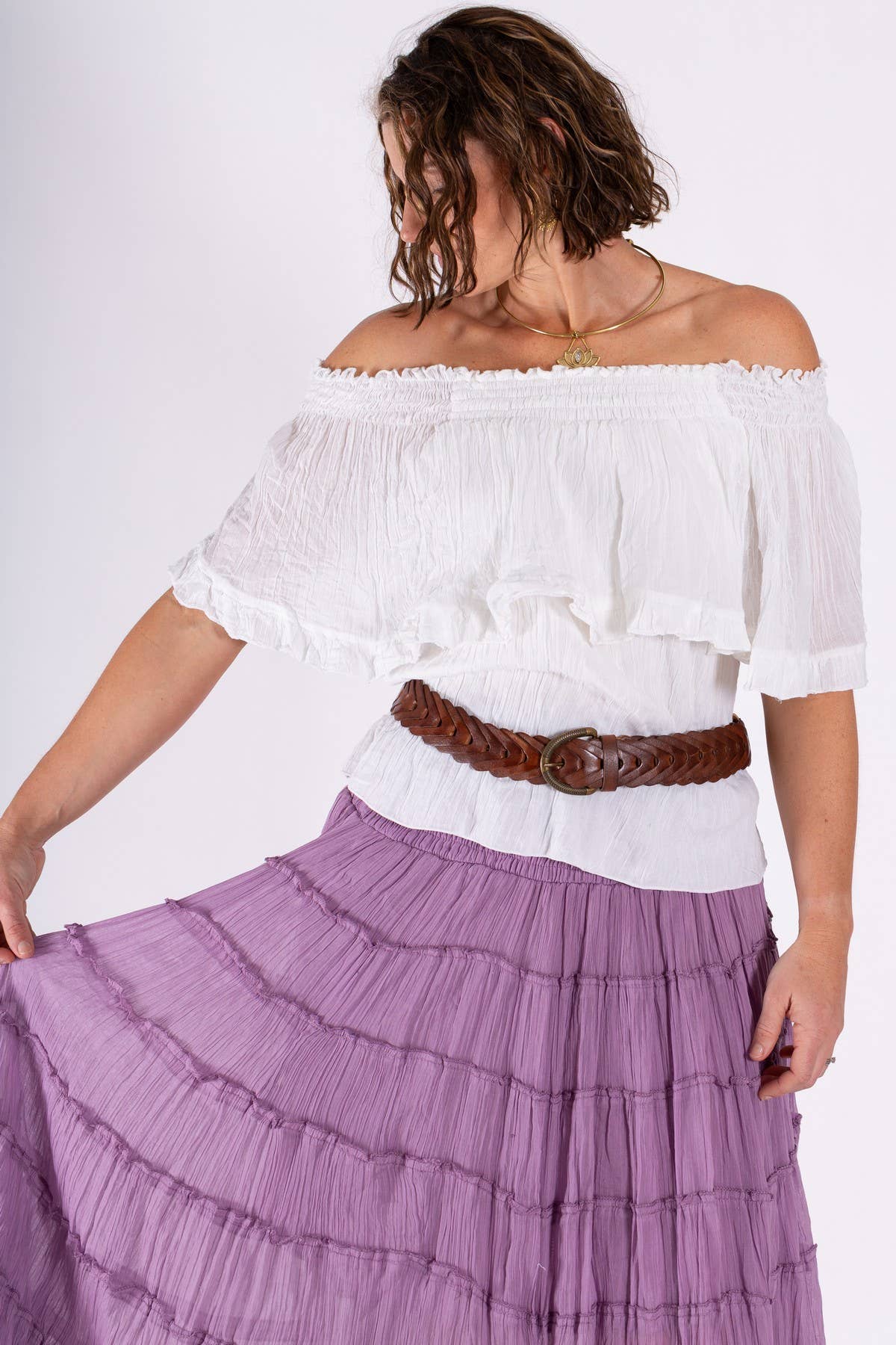 BOHO CHEESECLOTH COTTON OFF SHOULDER TOP