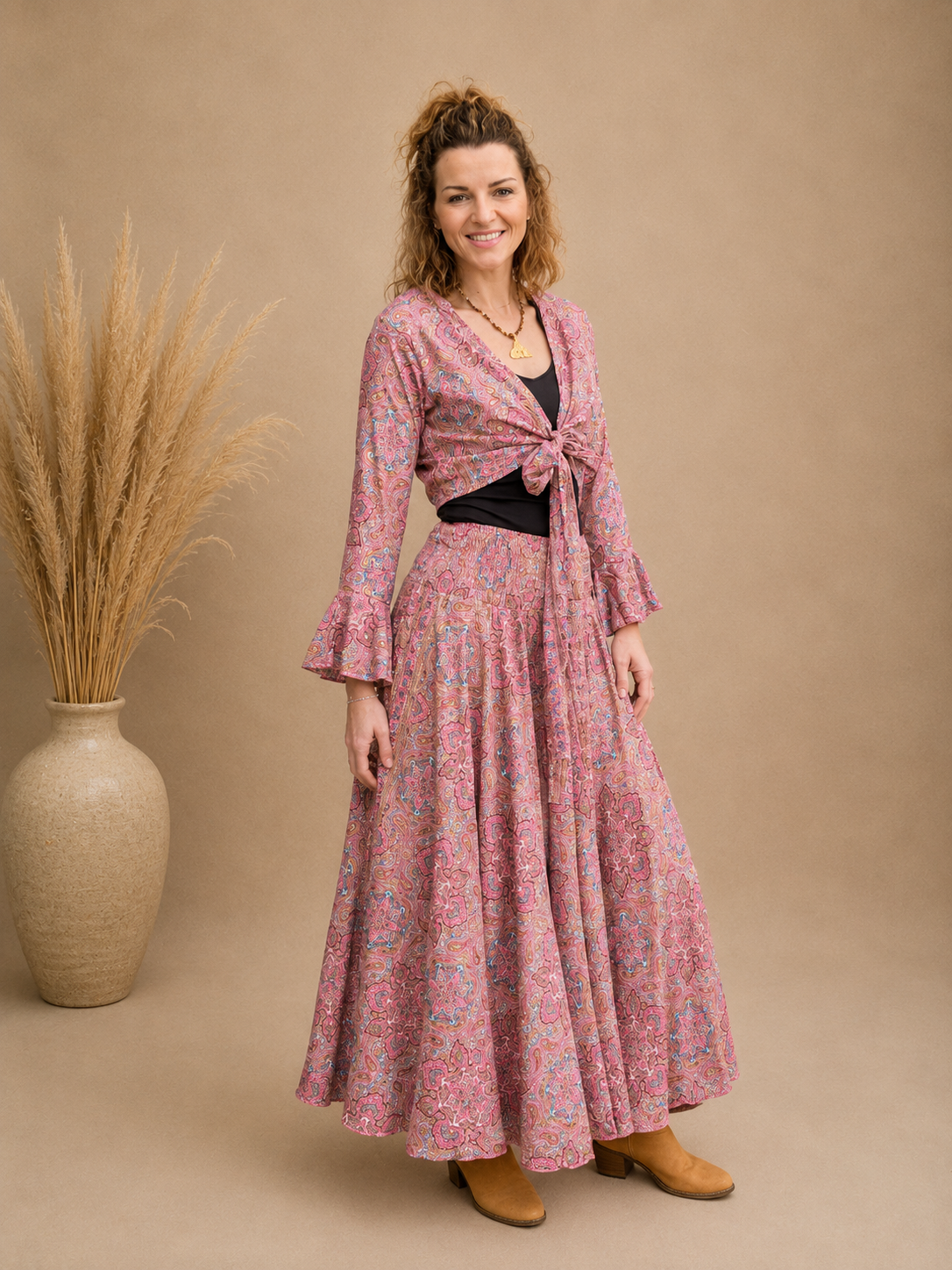 Silk Blend Wide-Leg Pants