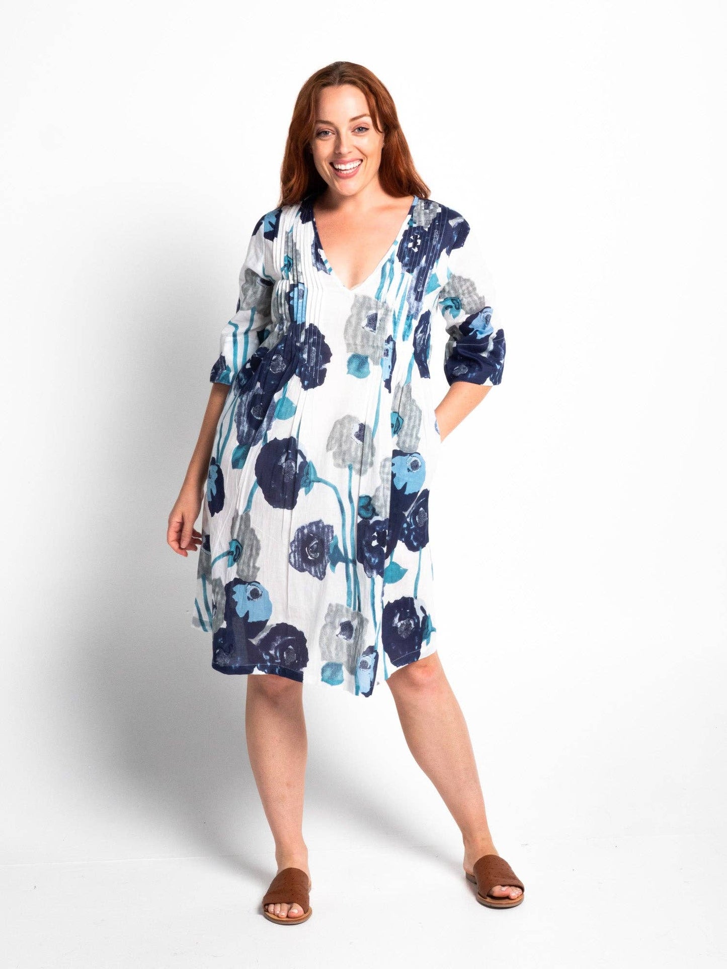 Heron Dress In Blue Poppies