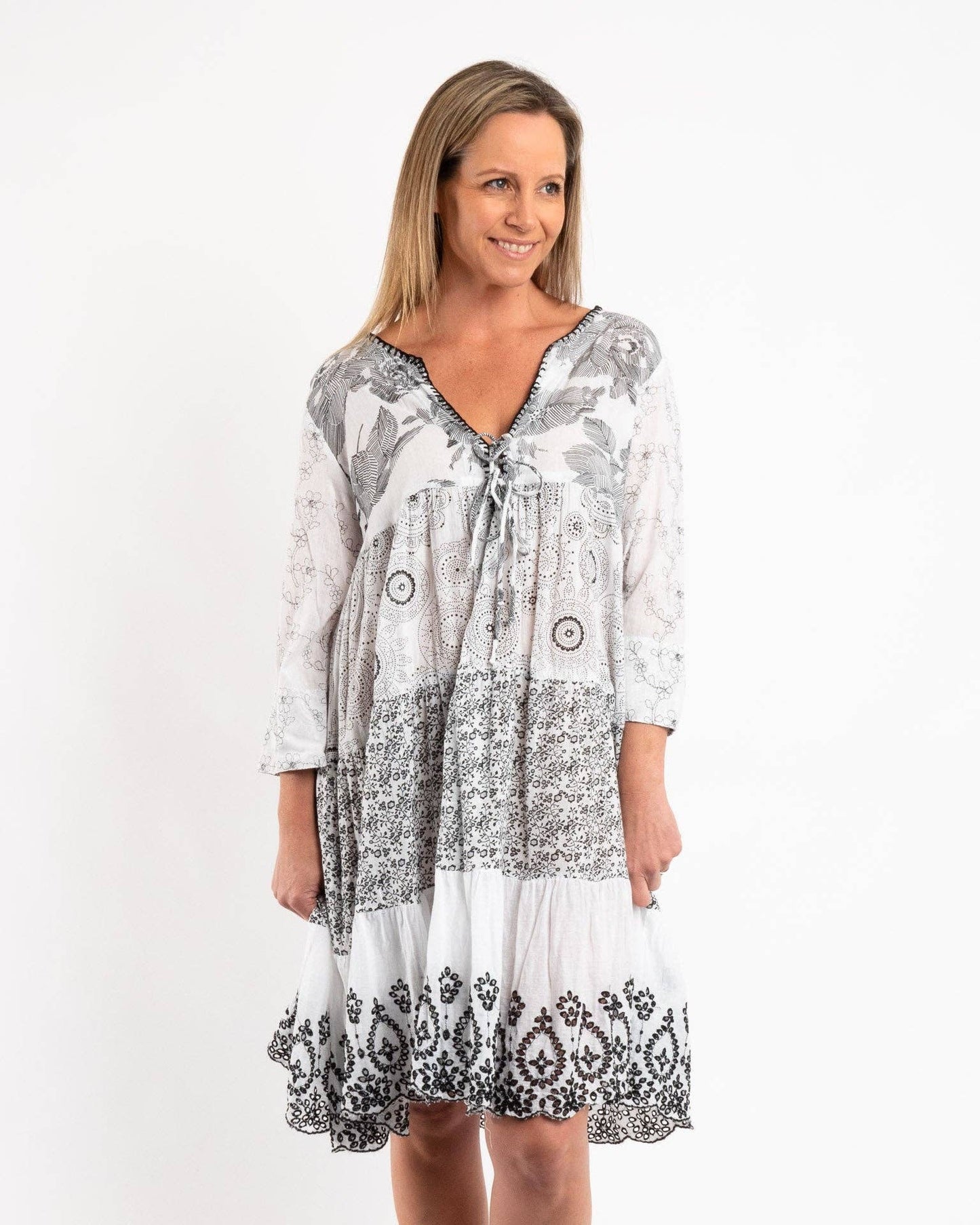 Gypsy Style Black And White Panel Dress