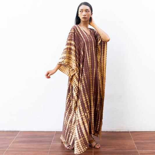 Tie Dye Kaftan Dress (Brown Gold) Beach Lounge Resort Wear