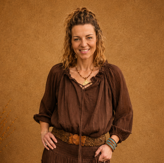 Boho Crinkle Peasant Top Chocolate