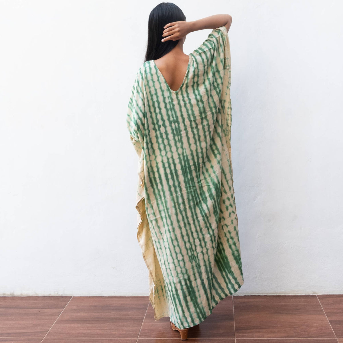 Tie Dye Kaftan Dress (Cream Green) Beach Lounge Resort Wear