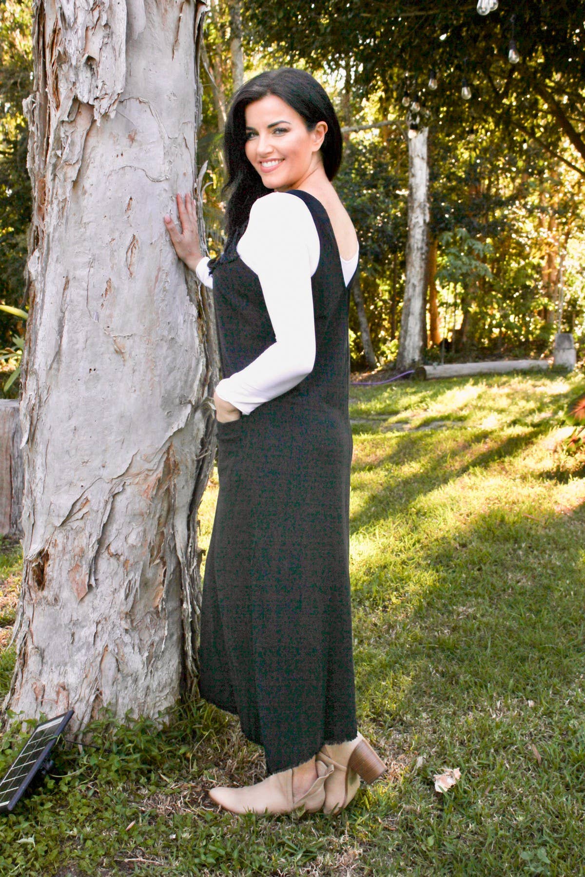 CHARLI - LONG PINAFORE DRESS - BLACK