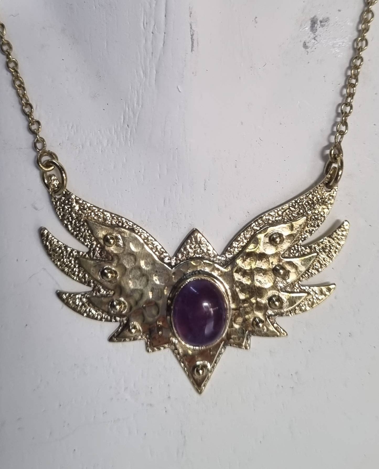 Brass Winged Pendant with Amethyst
