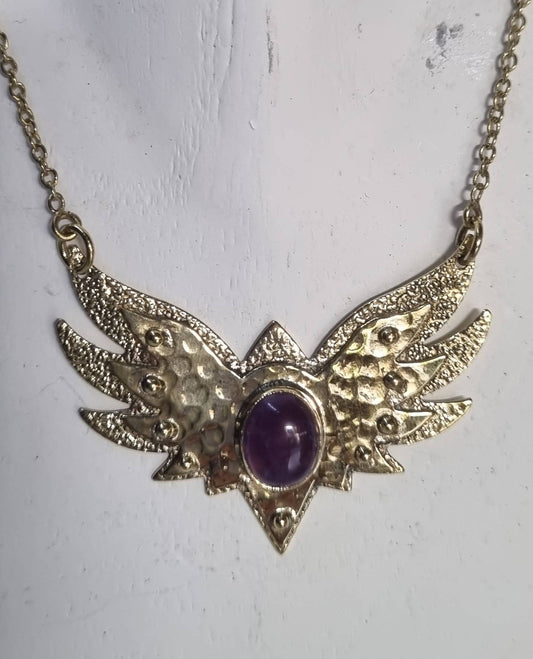 Brass Winged Pendant with Amethyst