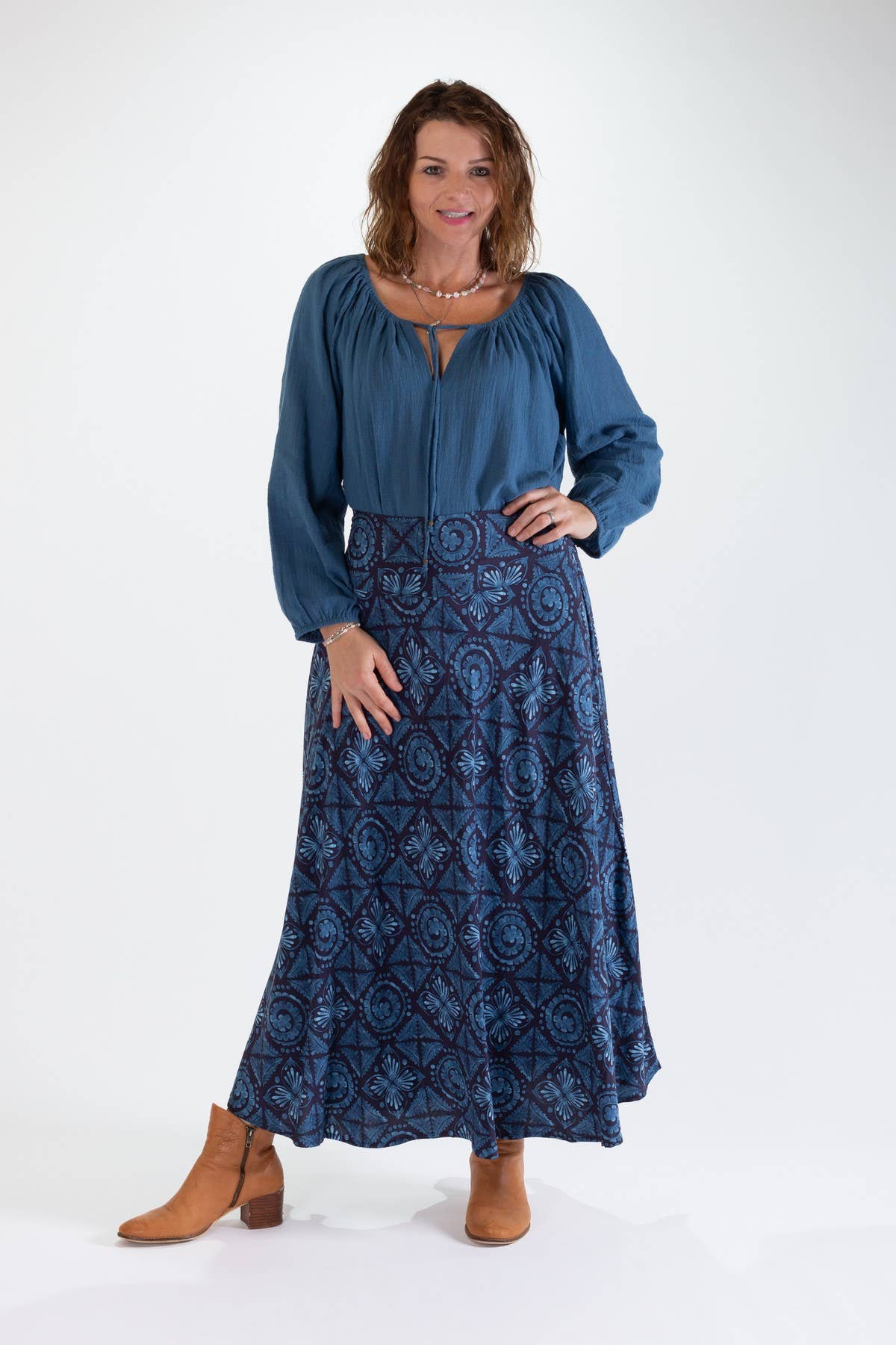 SANDY A-LINE MAXI SKIRT - BLUE