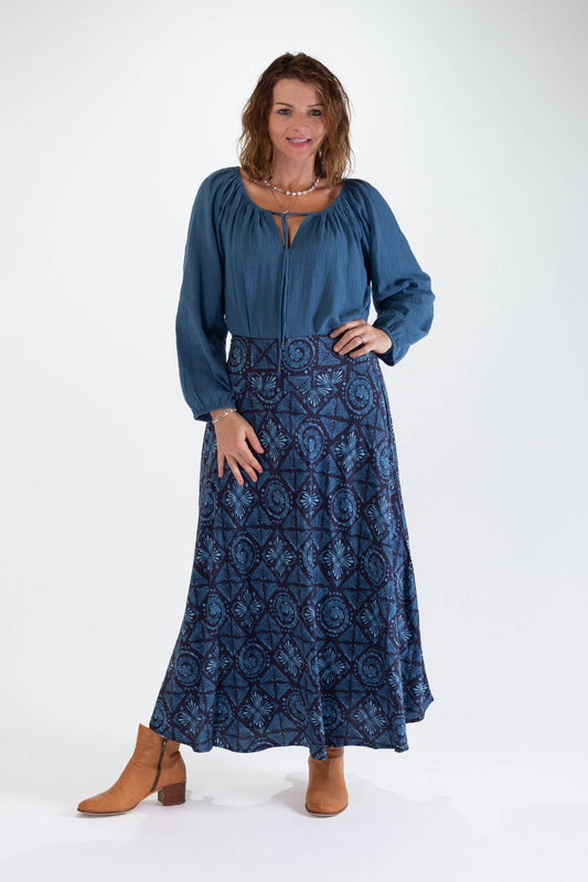 SANDY A-LINE MAXI SKIRT - BLUE
