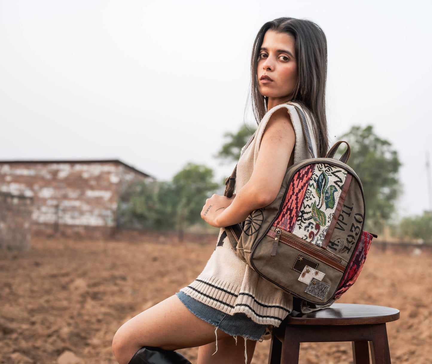 Canvas & Leather Women's Patch Backpack