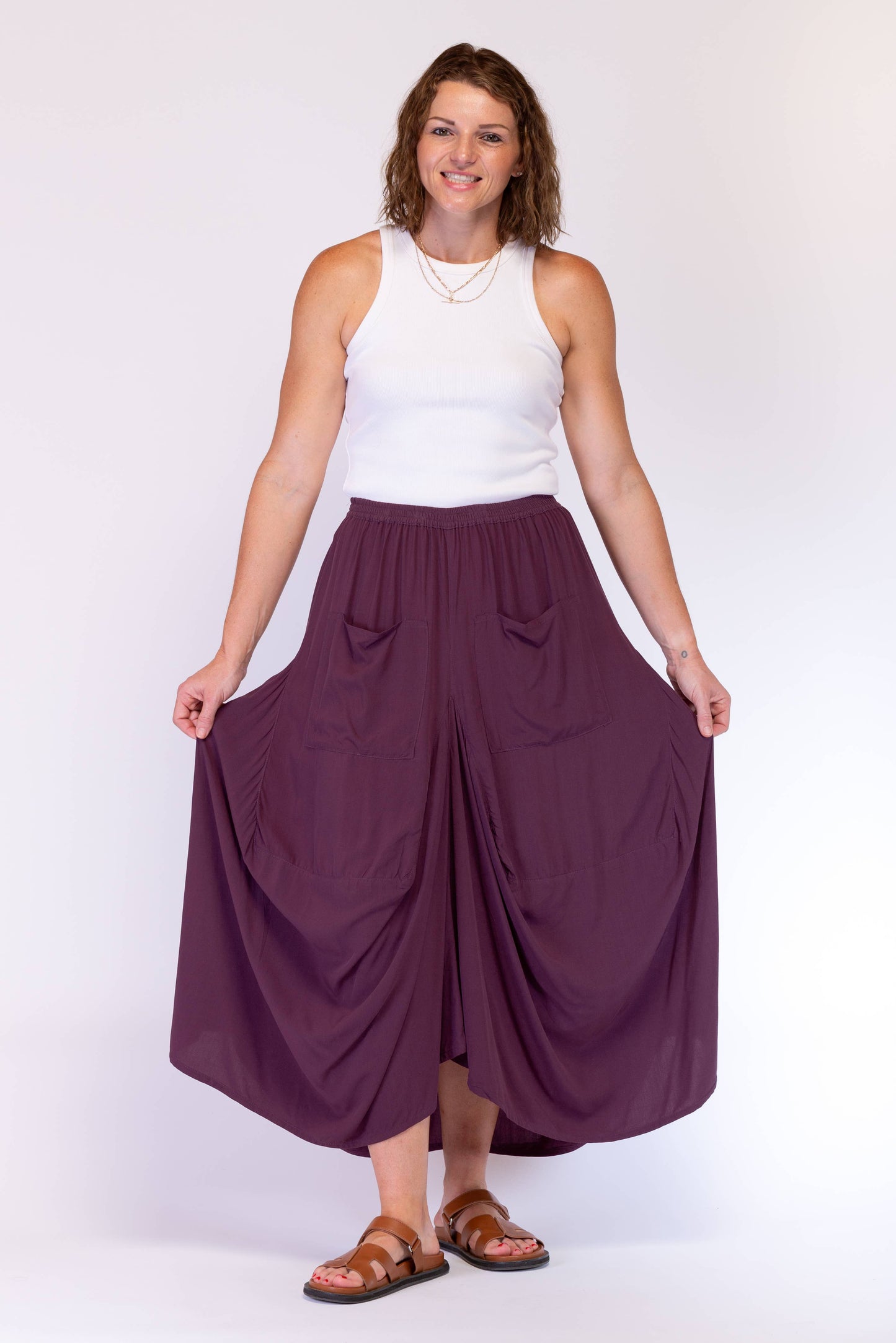 A-SYMETRICAL RAYON SKIRT - PLUM