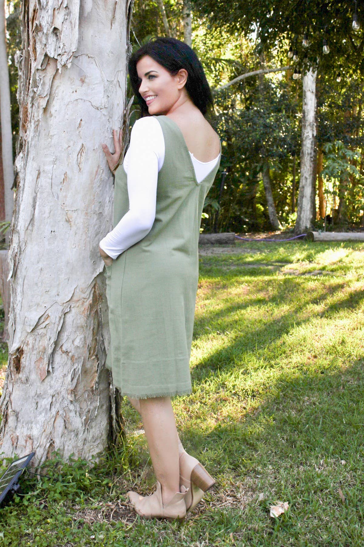 GINA – MIDI PINAFORE DRESS - AVOCADO