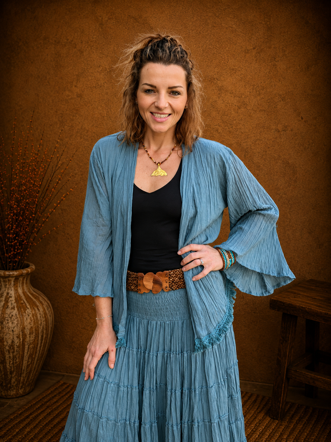 Boho Crinkle Cotton Jacket Blue