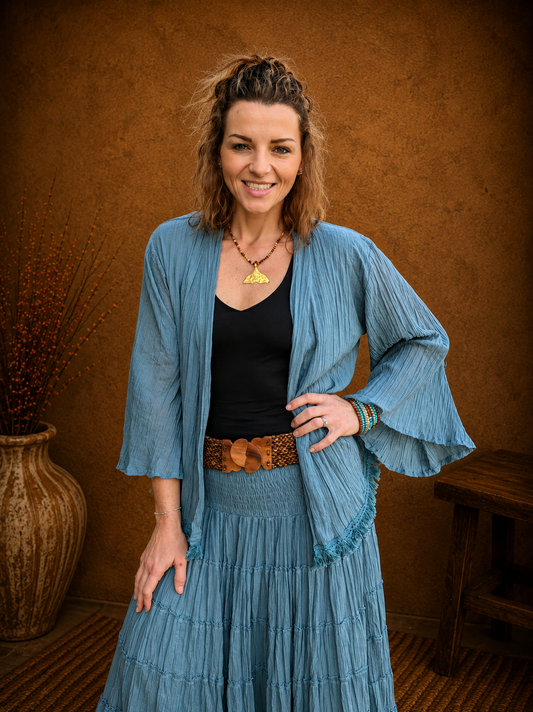 Boho Crinkle Cotton Jacket Blue