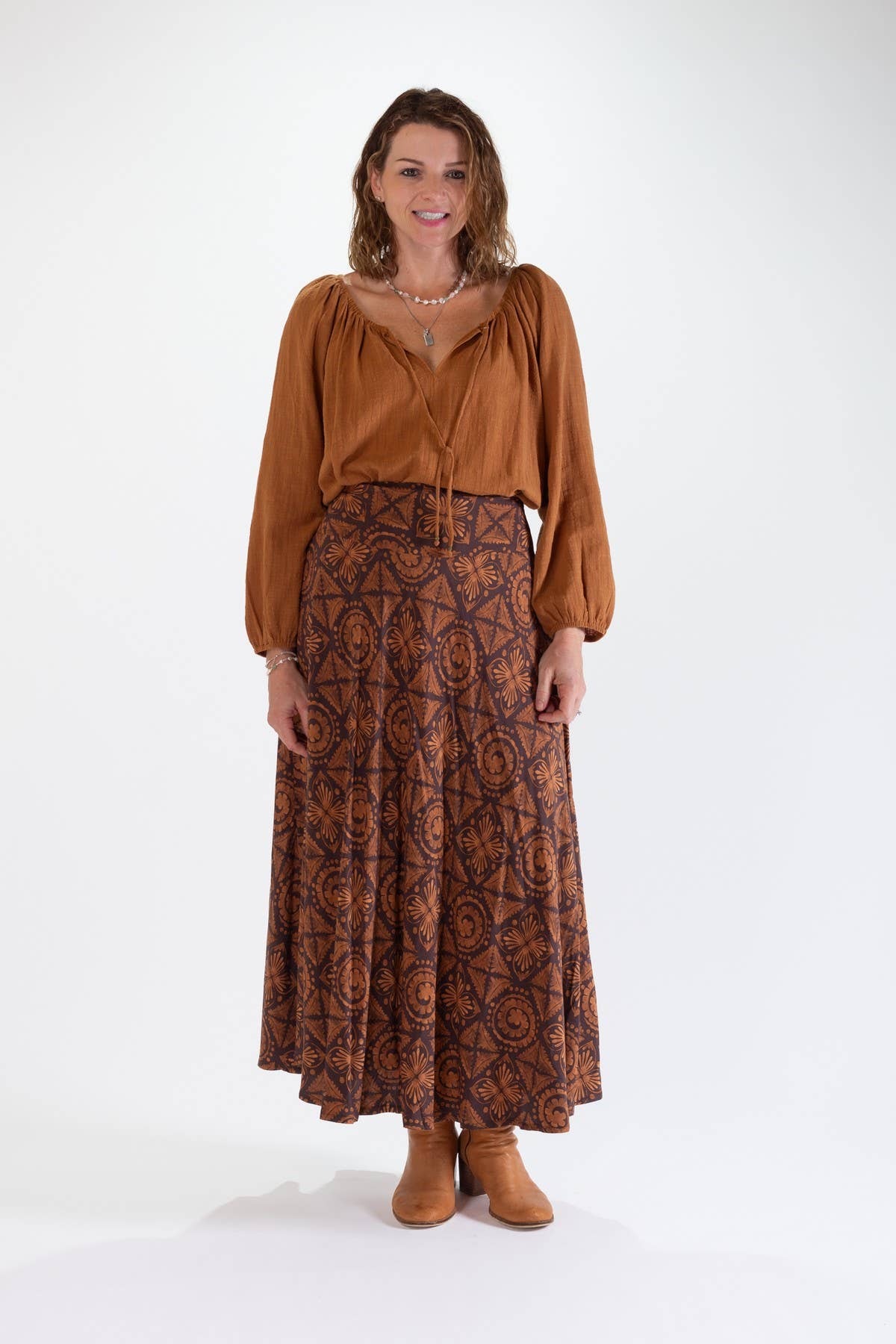 SANDY A-LINE MAXI SKIRT - CARAMEL