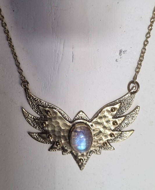 Brass Winged Pendant with Moonstone