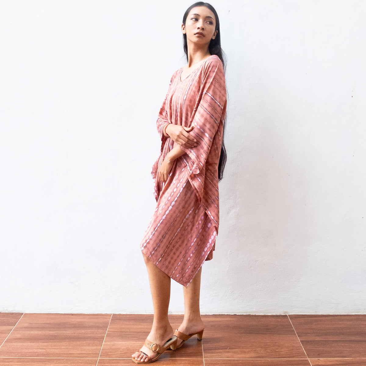 Tie Dye Short Kaftan Dress (Coral) - Cocktail Resort Wear
