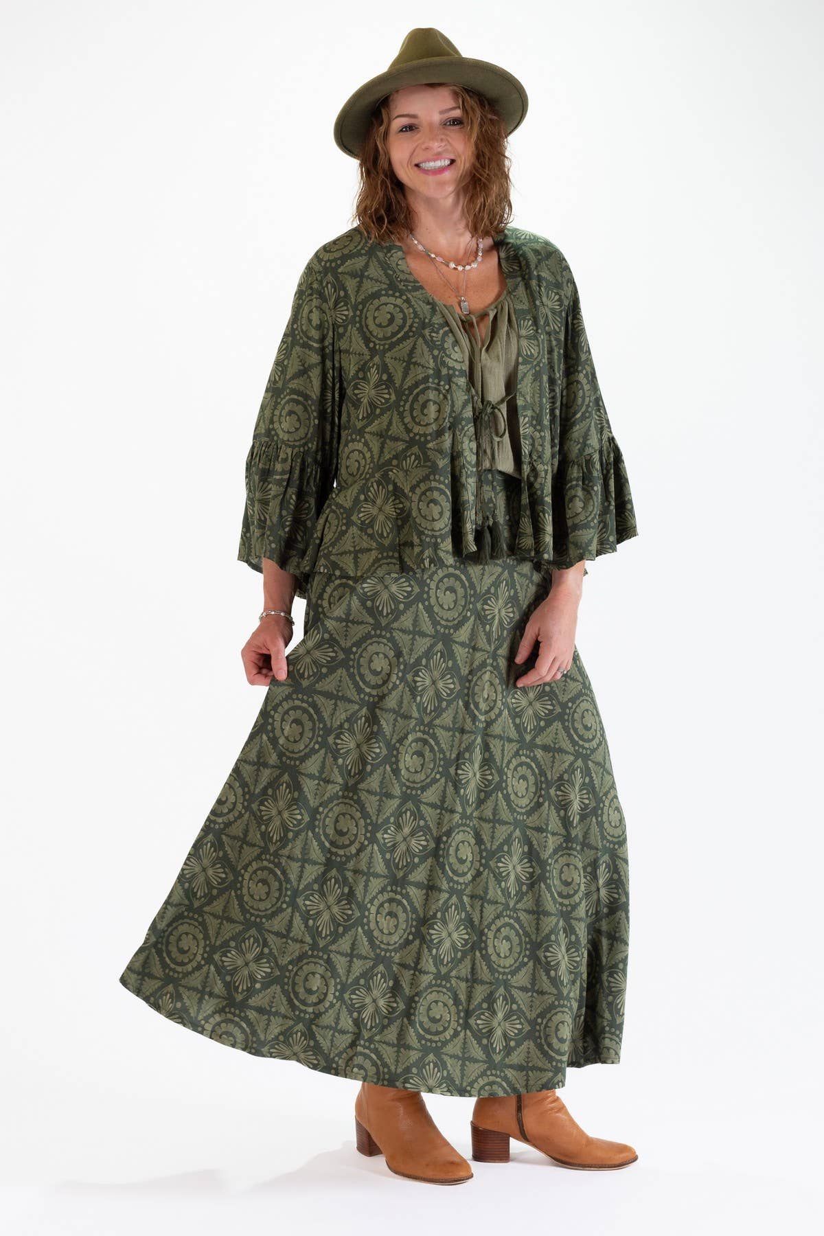 SANDY A-LINE MAXI SKIRT - GREEN