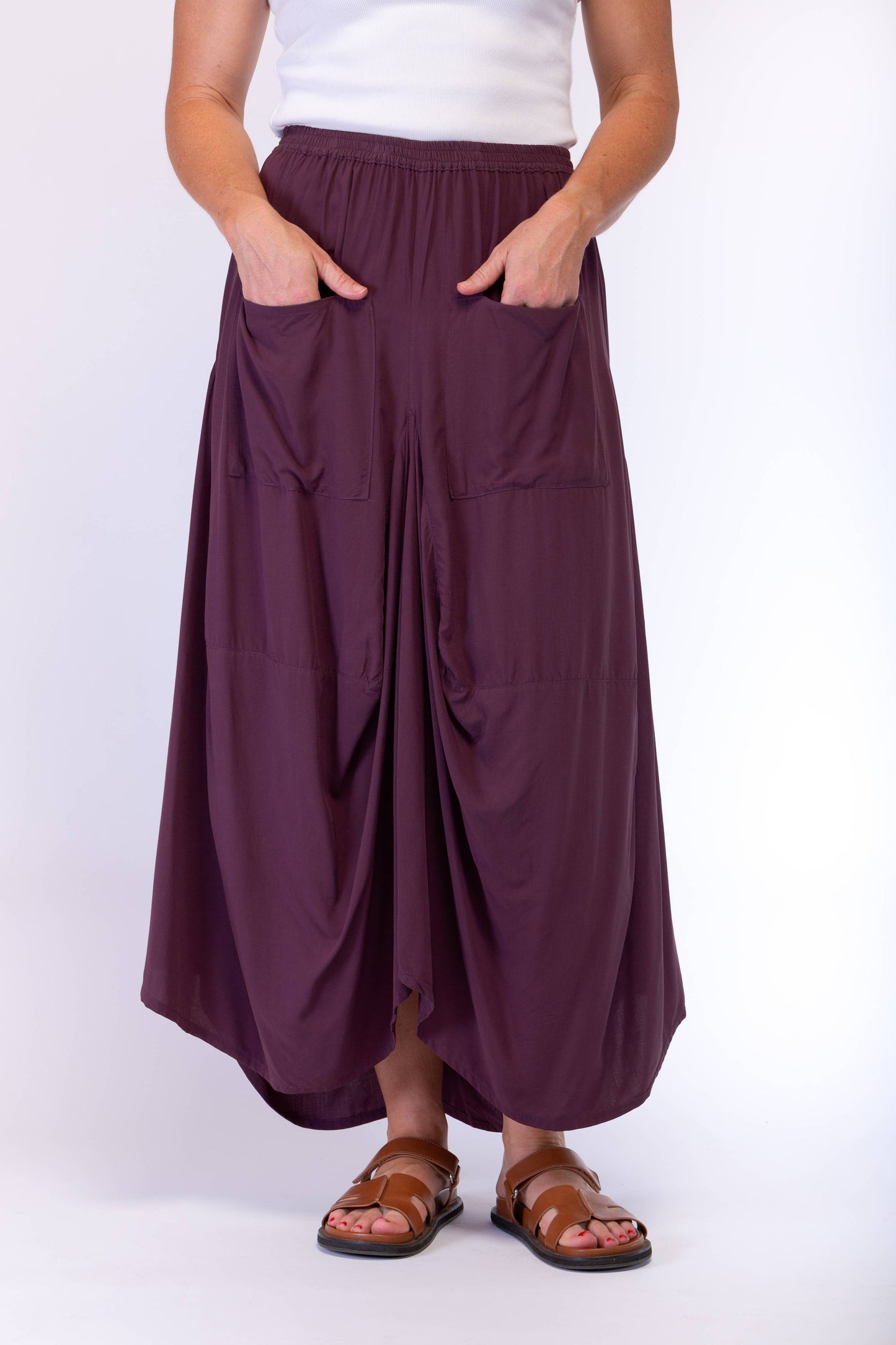 A-SYMETRICAL RAYON SKIRT - PLUM