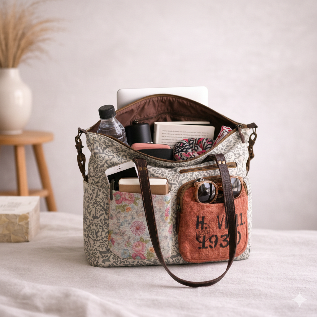 Habo Upcycled Canvas & Leather Messenger Bag | Handmade