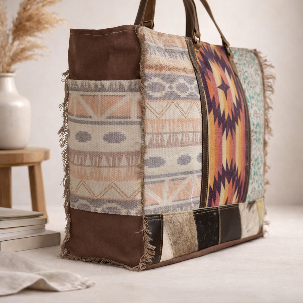 Rizo Upcycled Canvas & Leather Weekender Bag | Handmade