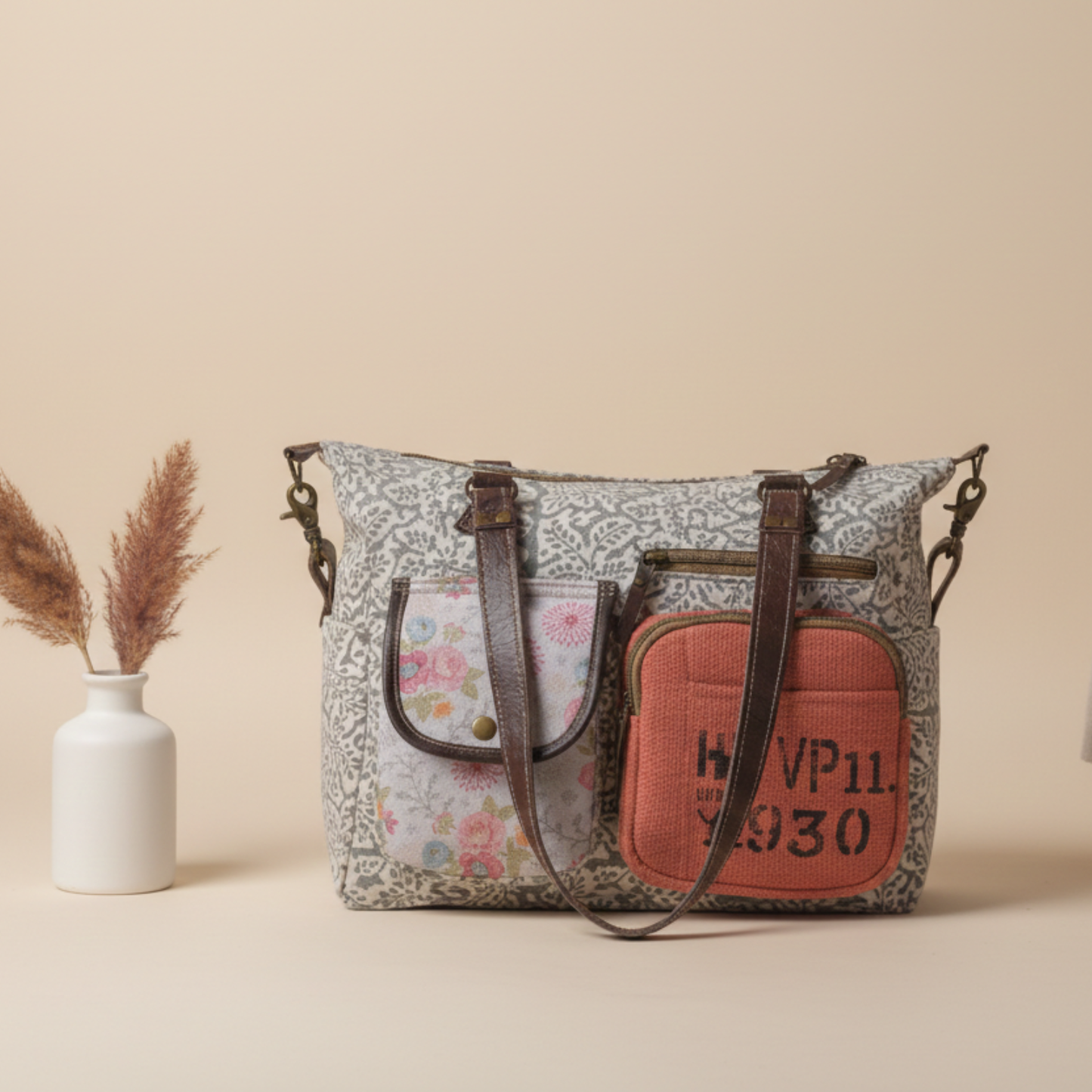 Habo Upcycled Canvas & Leather Messenger Bag | Handmade