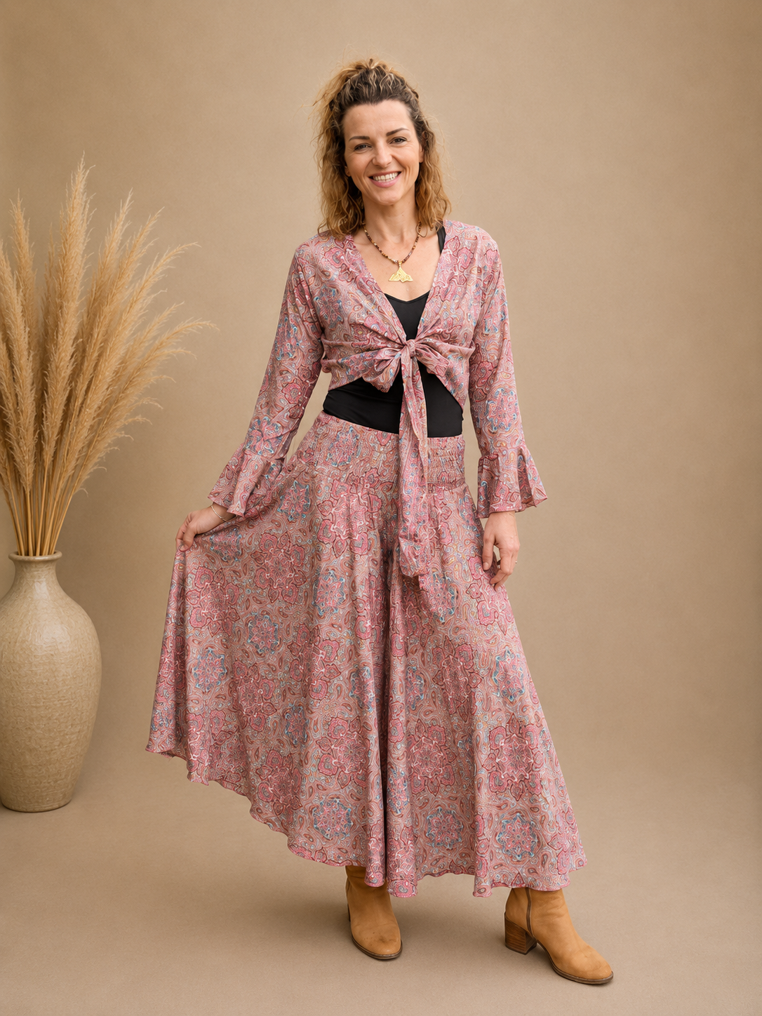 Silk Blend Wide-Leg Pants