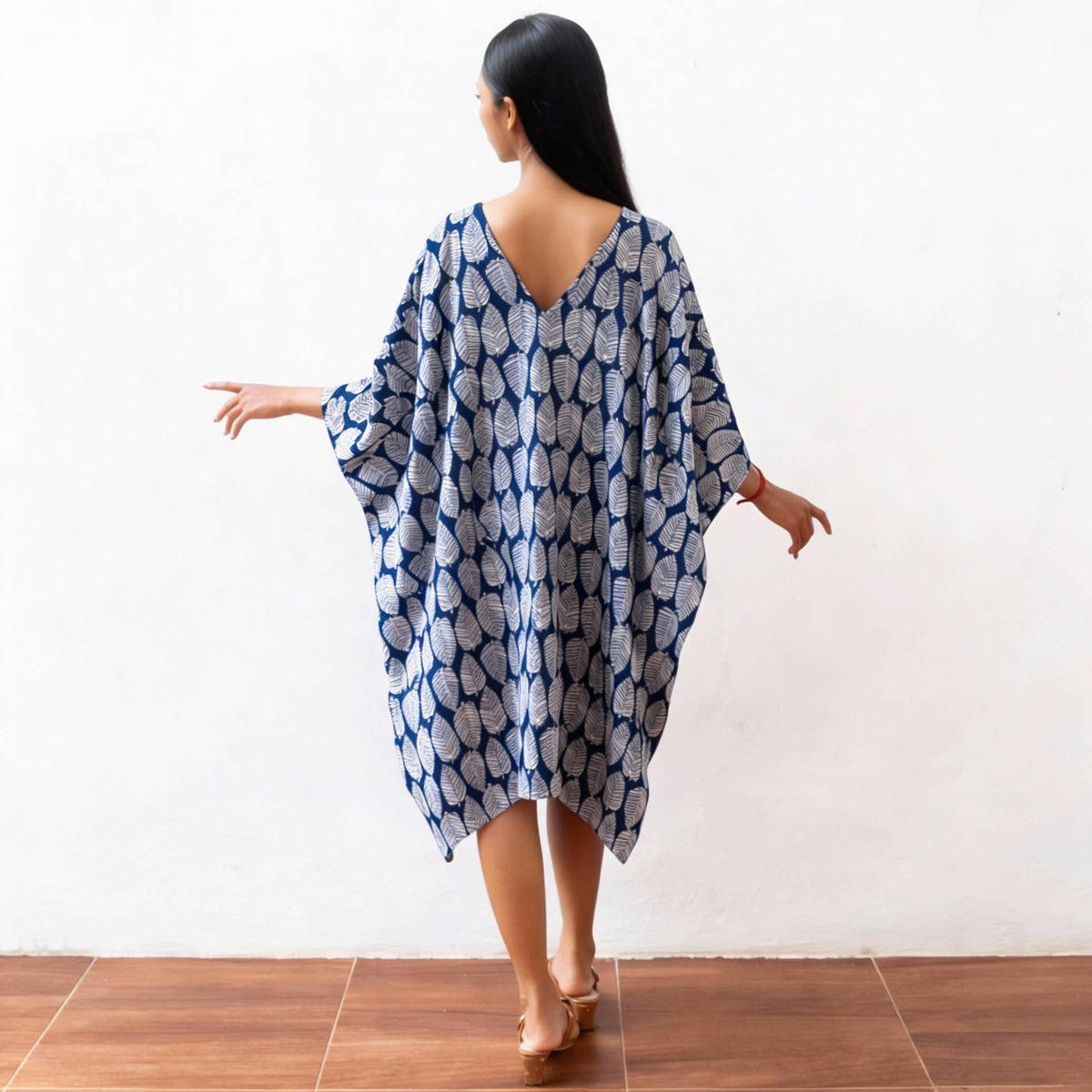 Block Print Short Kaftan Dress (Citrus Navy) Resort Wear