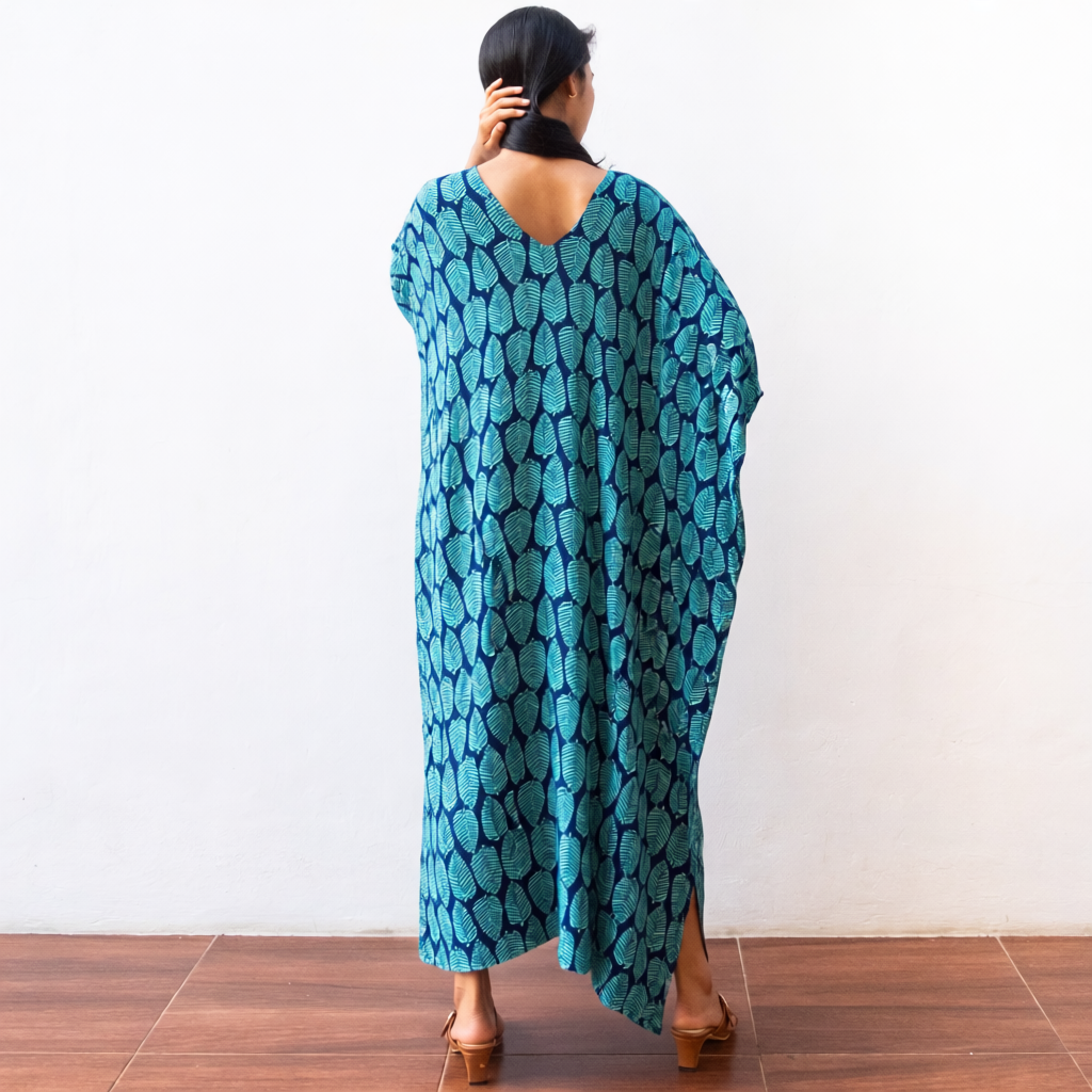 Block Print Kaftan Dress (Citrus Tosca) Resort Wear Lounge