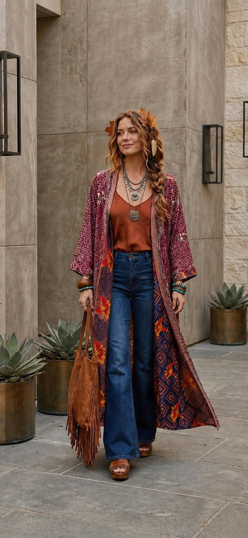 BOHEMIAN REVERSIBLE RECYCLED LONG SILK BLEND KIMONOS