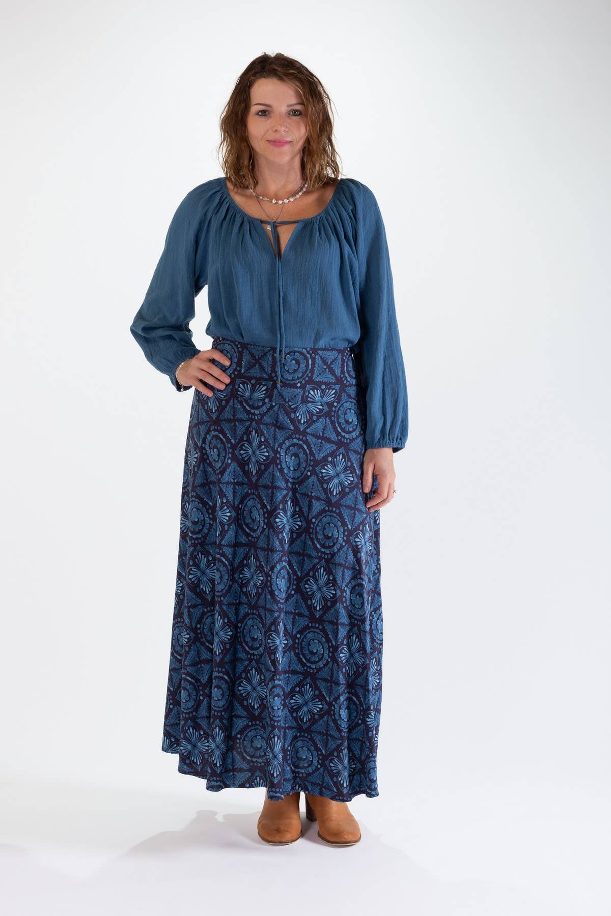 SANDY A-LINE MAXI SKIRT - BLUE