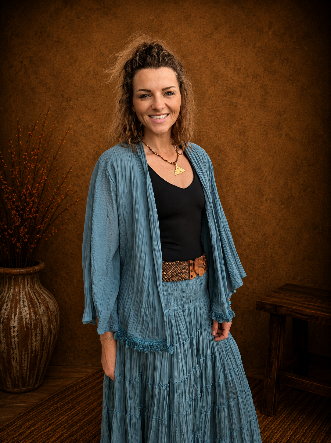Boho Crinkle Cotton Jacket Blue