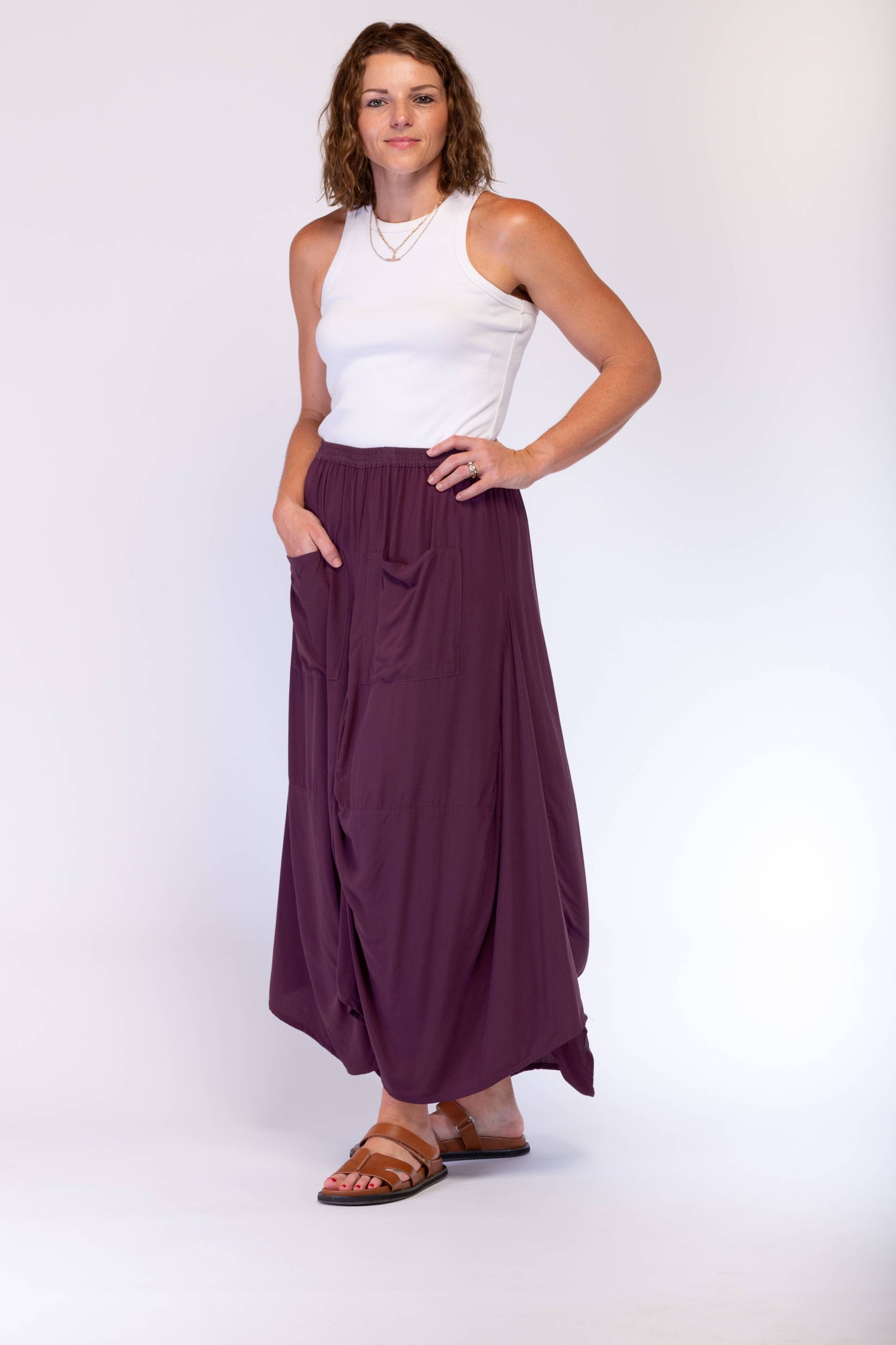 A-SYMETRICAL RAYON SKIRT - PLUM