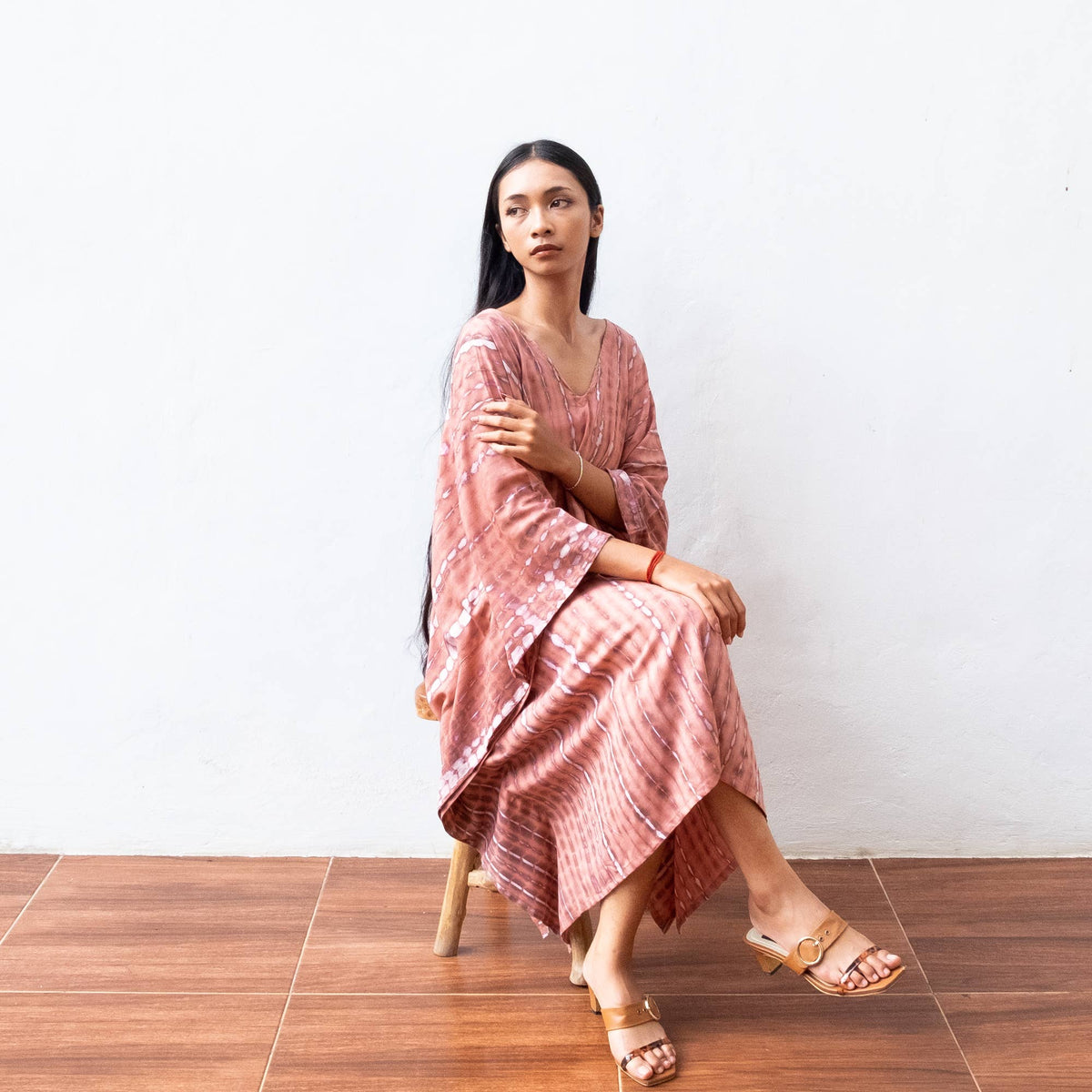 Tie Dye Short Kaftan Dress (Coral) - Cocktail Resort Wear