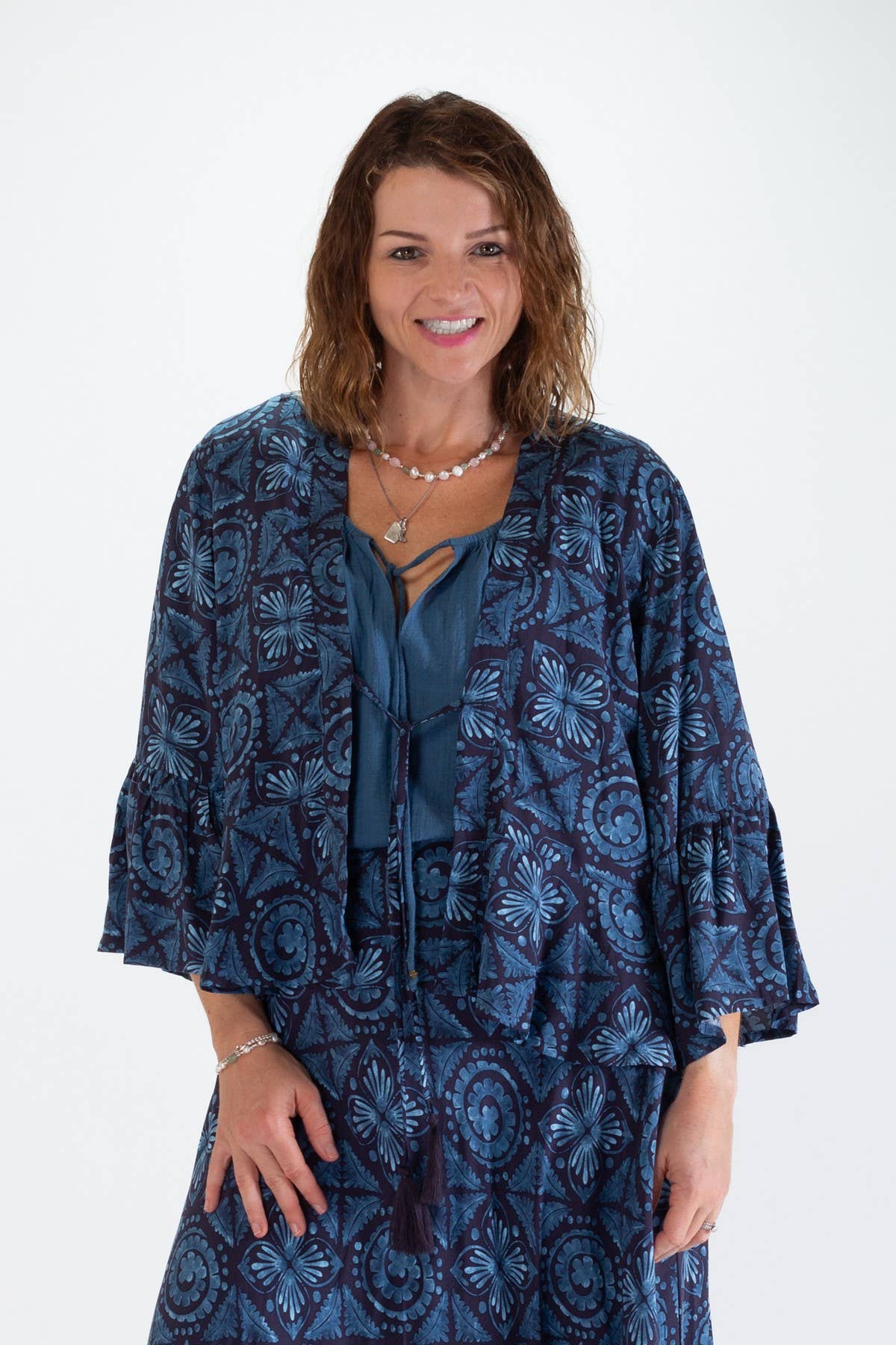 FREYA SHORT RUFFLED JACKET - GEOMETRIC PRINT
