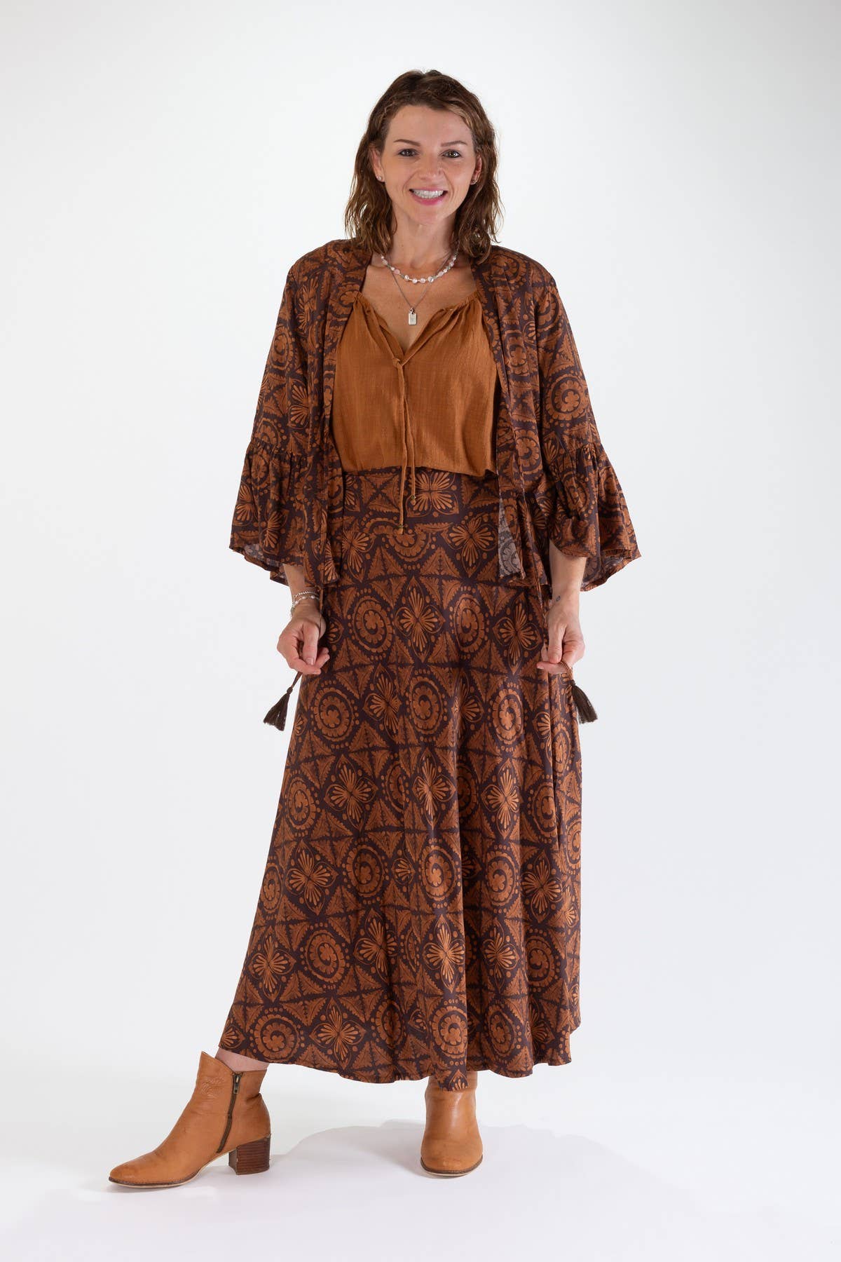 SANDY A-LINE MAXI SKIRT - CARAMEL
