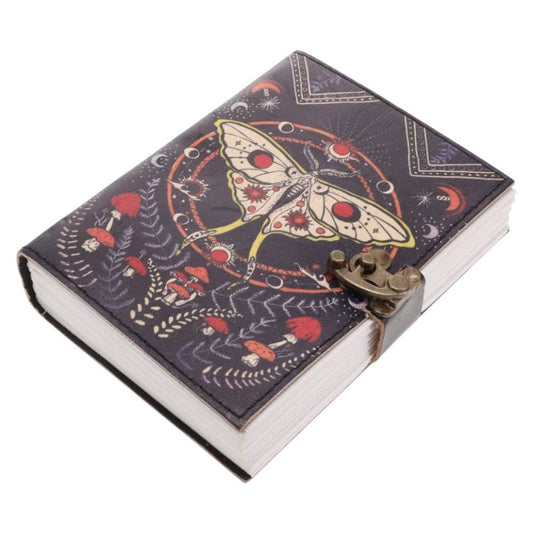 Luna Moth Mushroom Print Leather Journal 13cm x 17cm